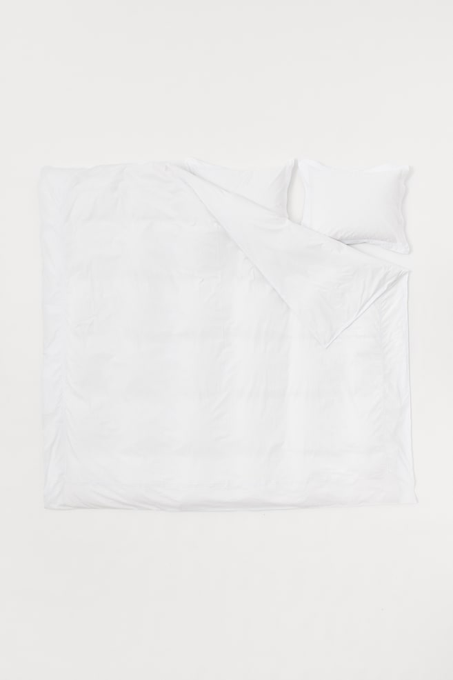 Cotton percale double/king duvet cover set - White/White/Black - 4