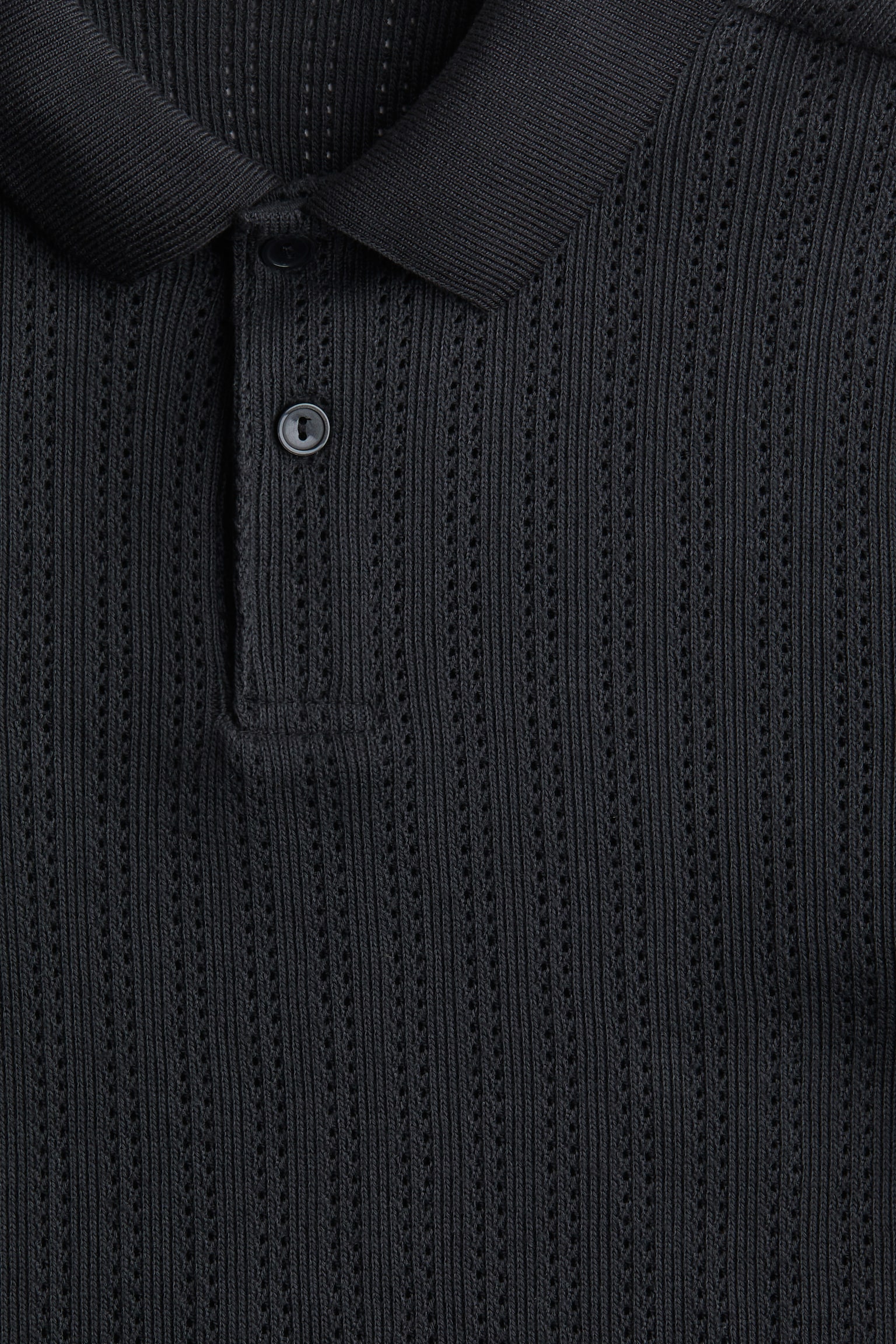 Pointelle-knit polo shirt - Dark grey/White - 2