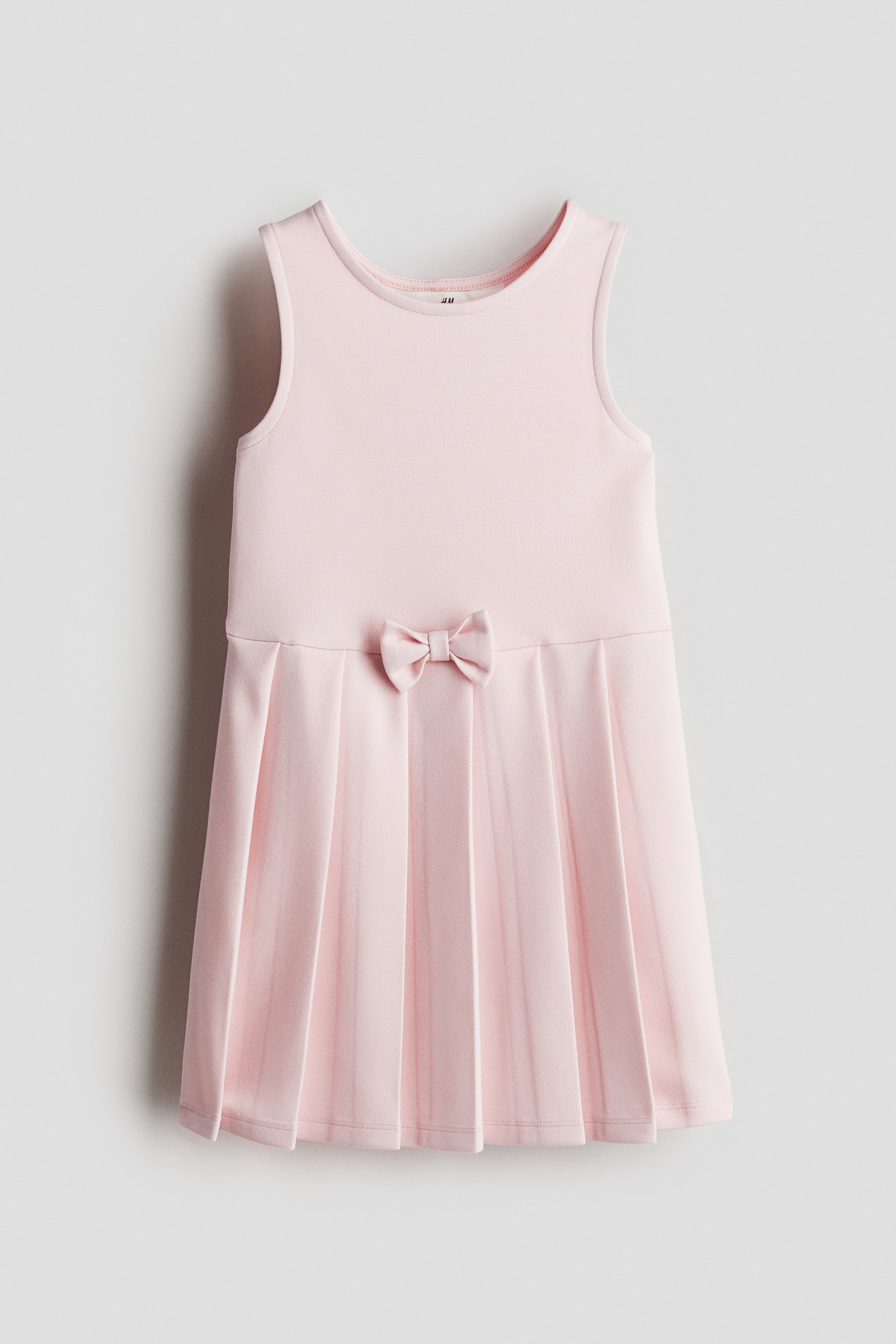 Trikotkjole med sløyfe - Lys rosa/Cream/Sort stripet