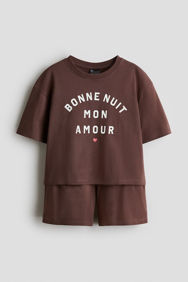 Pijama din bumbac - Maro/Bonne Nuit/White/Paris/Dark dusty blue/Stars/Gri-deschis melanj/funde/Roz-închis/Sunday/Bej-deschis/imprimeu leopard - 1