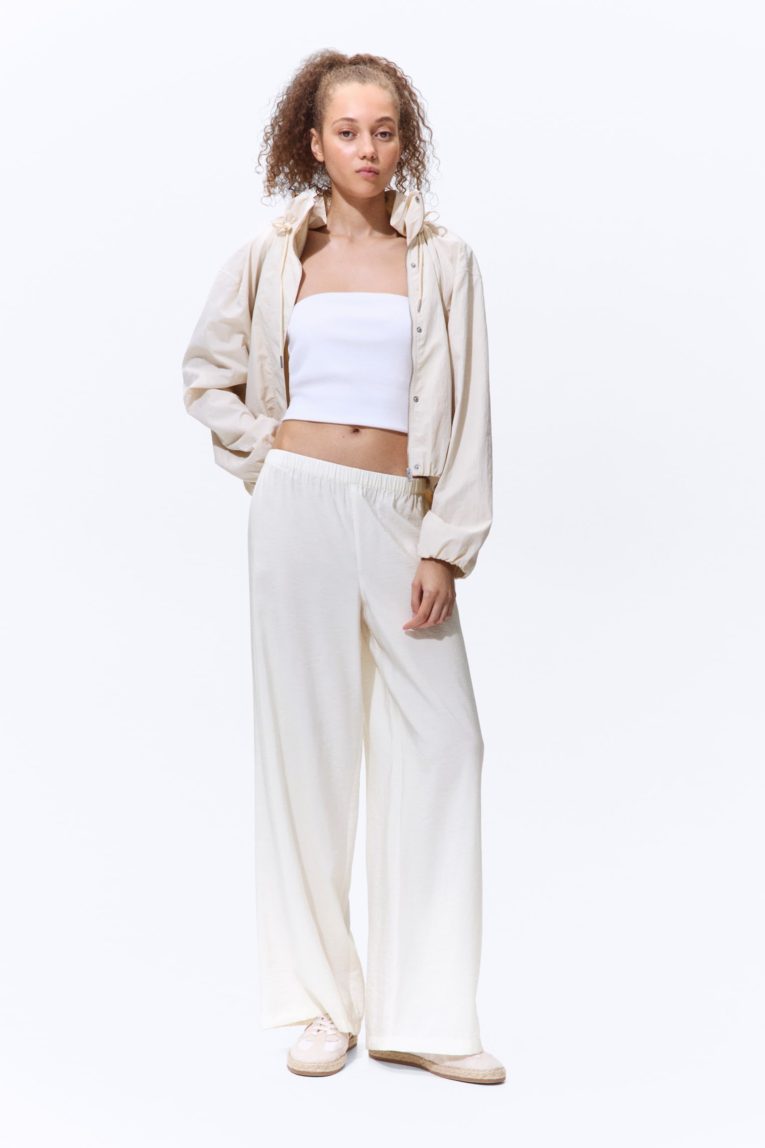Viscose-blend pull-on trousers - Cream - 1