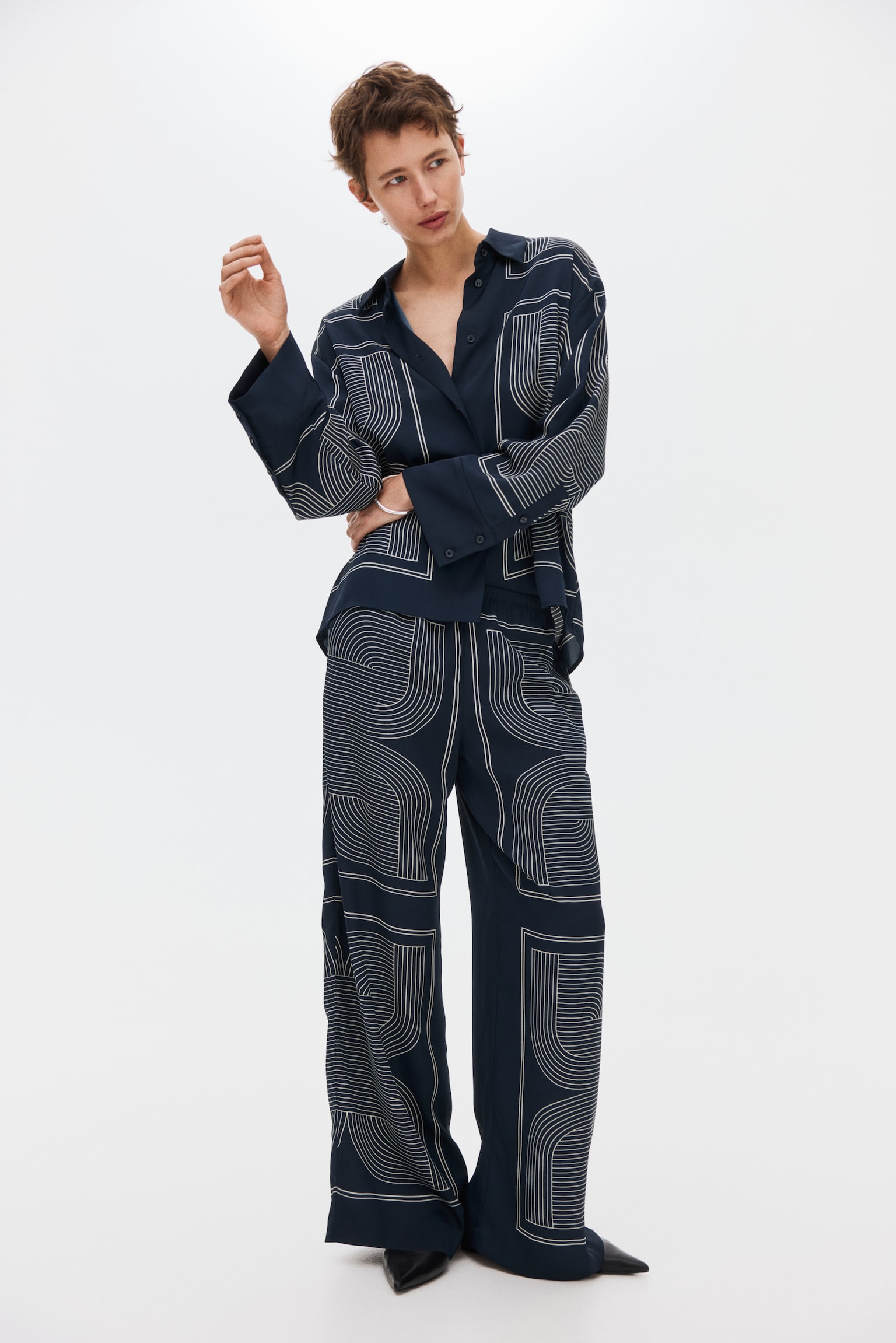 Pantalon à taille élastique - Bleu foncé/motif - 3