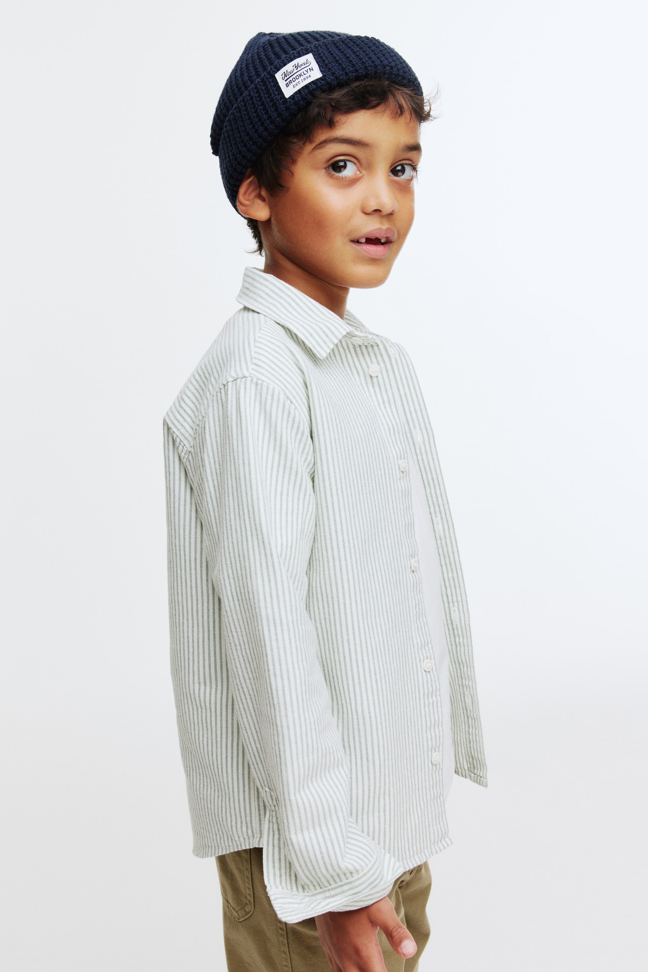 Voir une image plus grande: Chemise en coton - Crème/rayures vertes - ENFANT | H&M CA 2