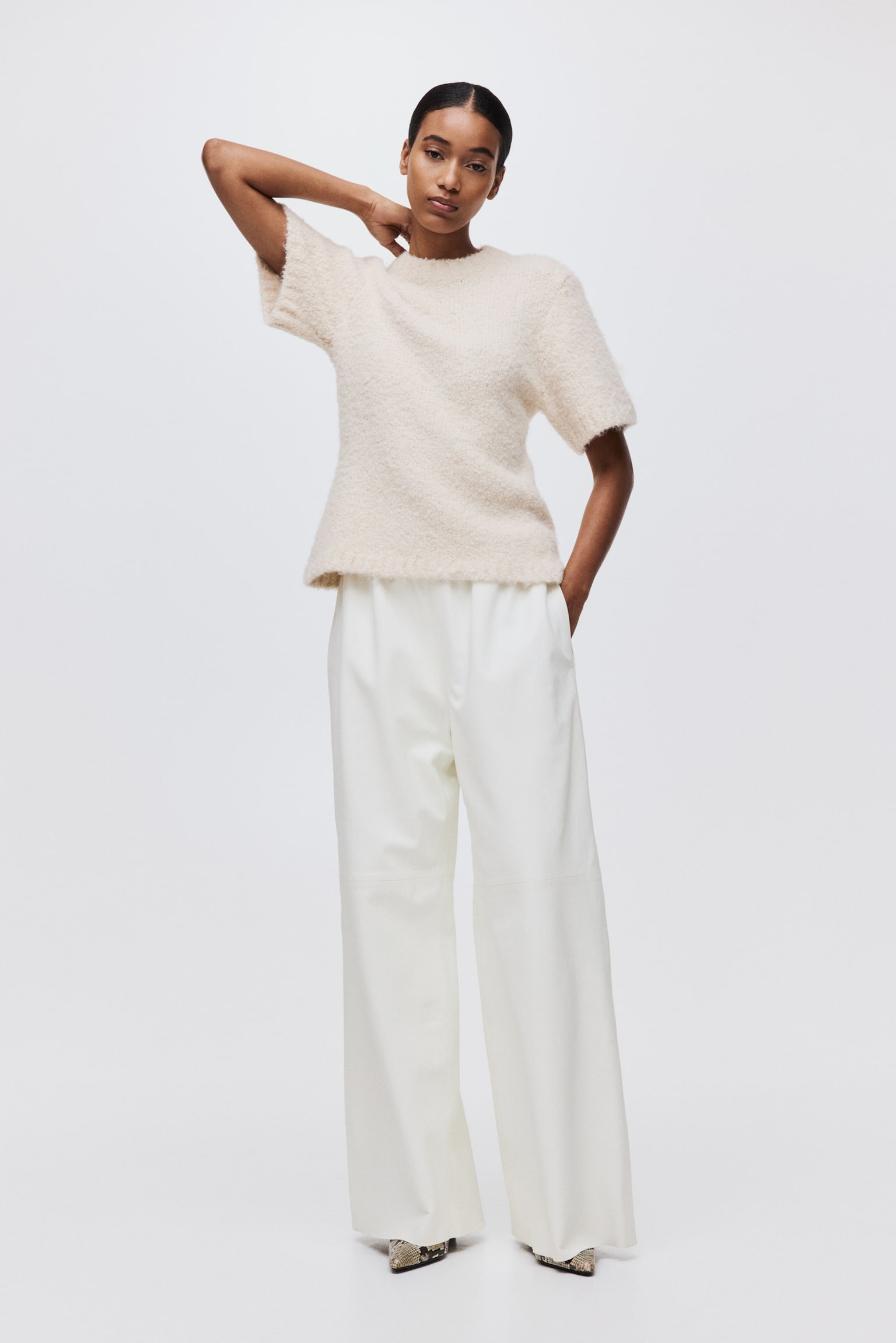 Bouclé-knit T-shirt - Cream - 5