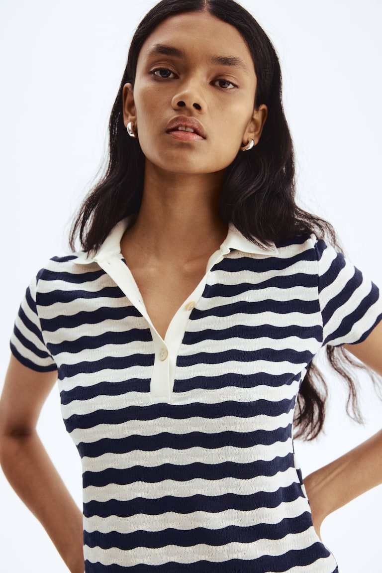 H&m Polo De Rayas Mujer Polo En Punto Con Textura Blanco/Rayas