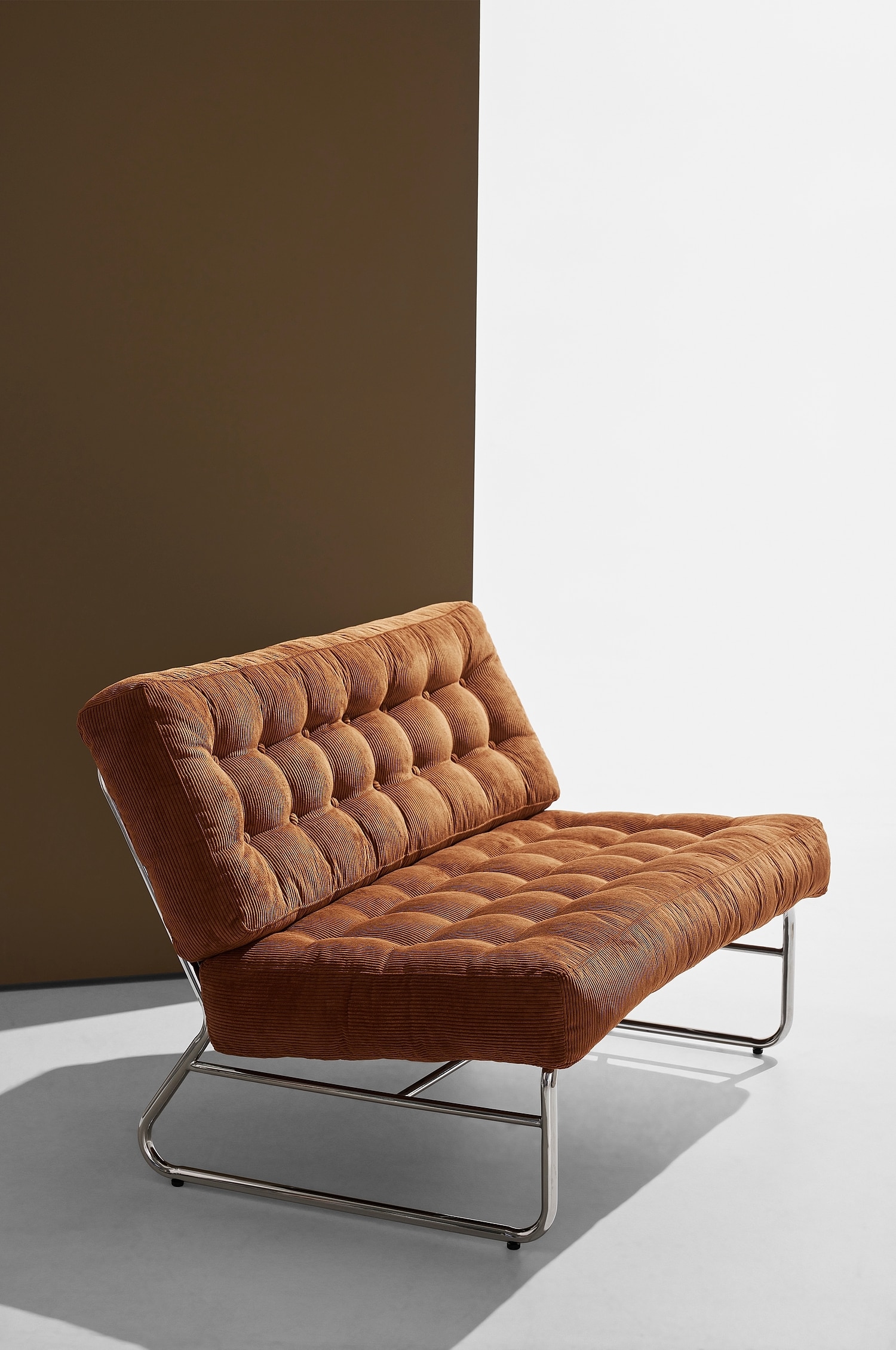 Canapé 2 Places Luca - Brun Cannelle Et Chrome/Crème Et Chrome