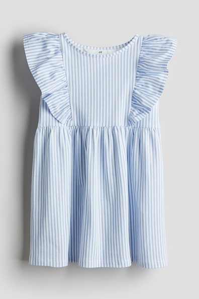 Flounce-trimmed jersey dress - Round neck - Sleeveless - Light blue ...