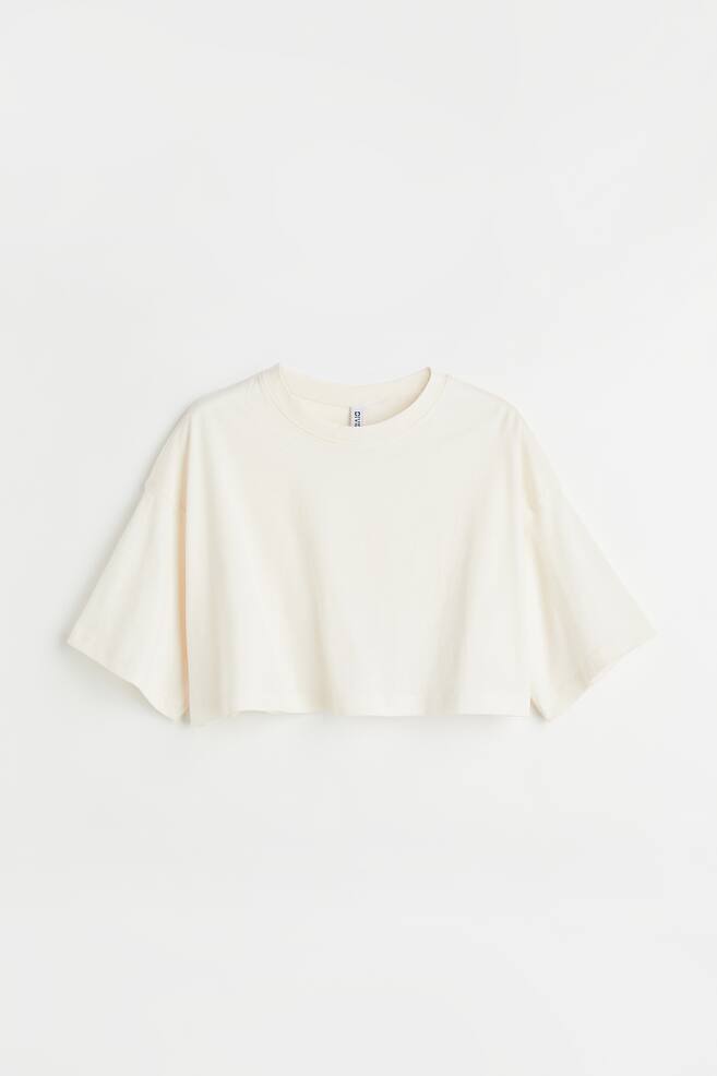 Cropped T-shirt - Hvid/Sort/Lys gråbeige/Lysegul/dc - 2