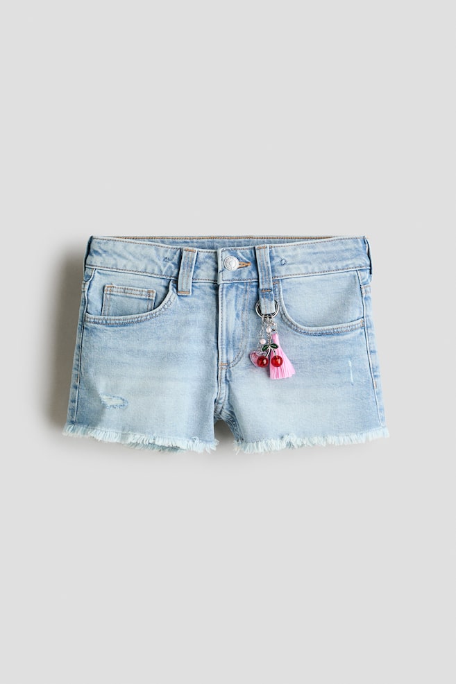 Embroidered-Detail Denim Shorts - Light denim blue/Denim gray/studs/Light denim blue/flowers - 1