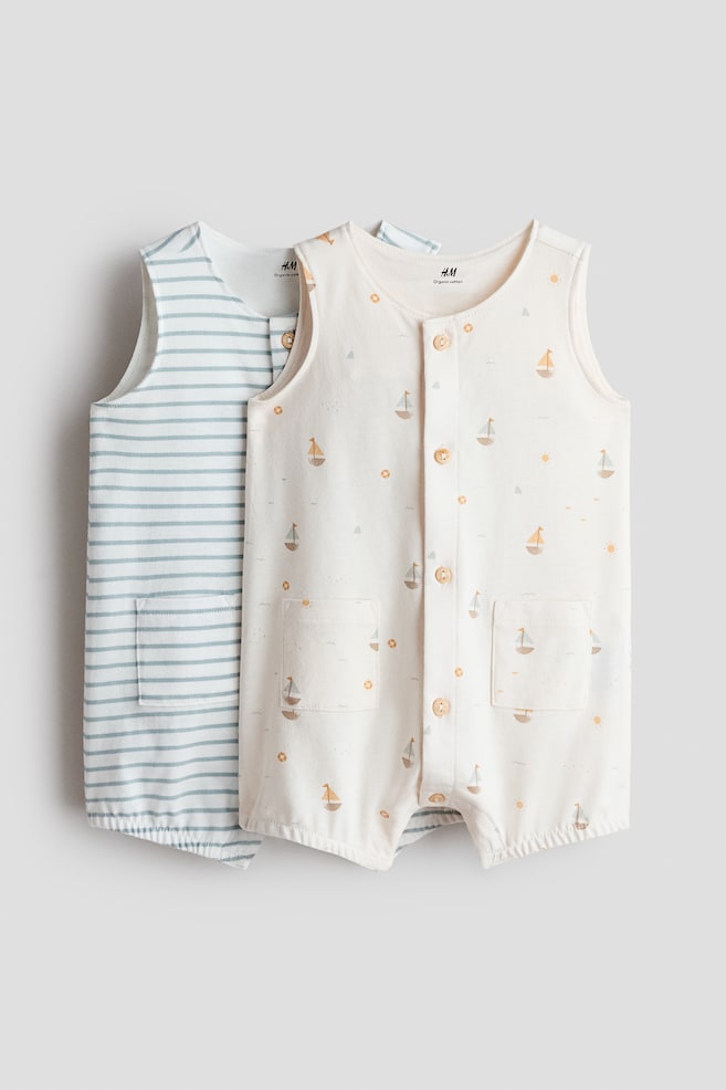 2-pack cotton romper suits - Light beige/Sailing boats - 1