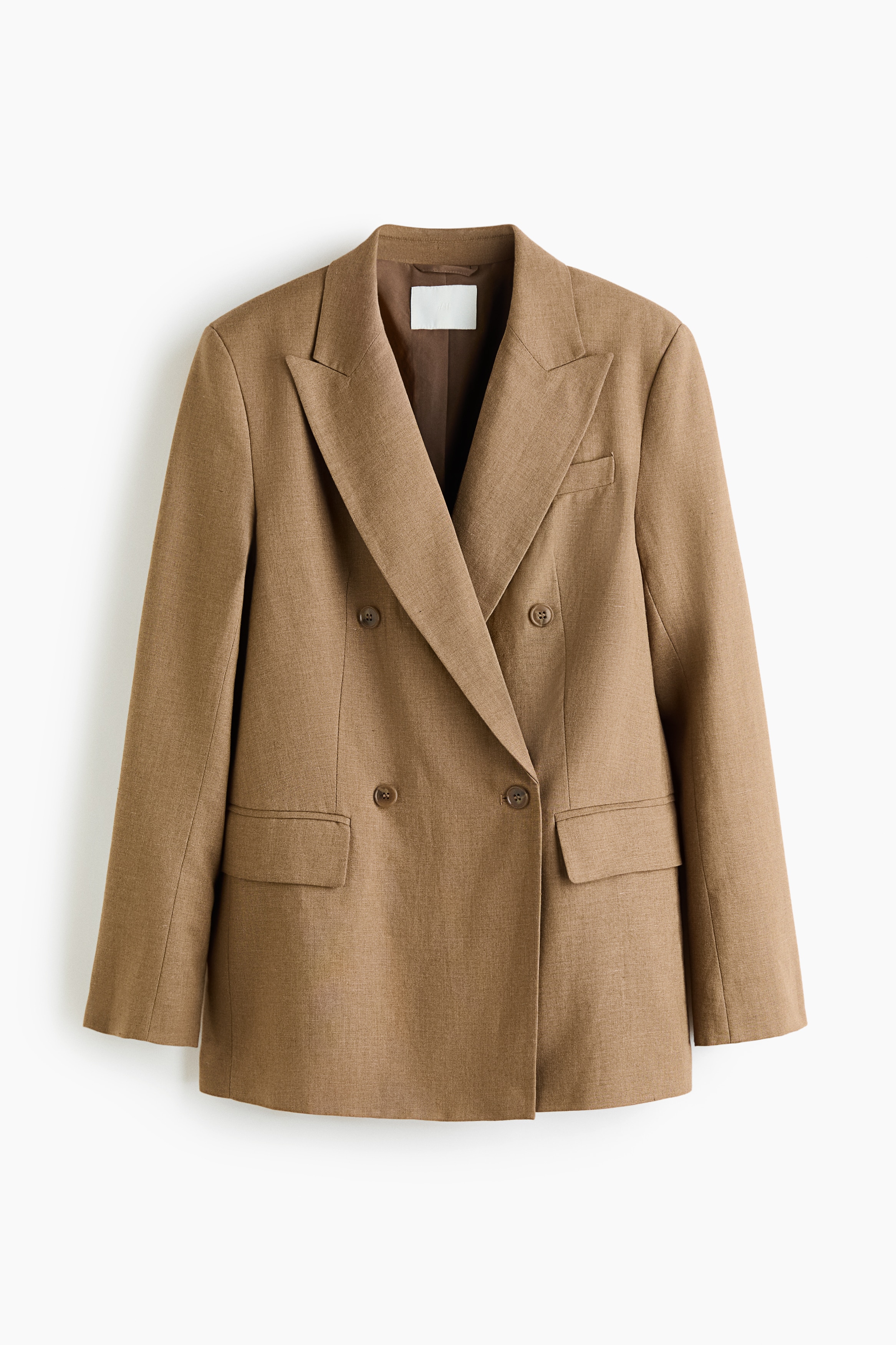 Dobbeltradet blazer i hørblanding - Beige