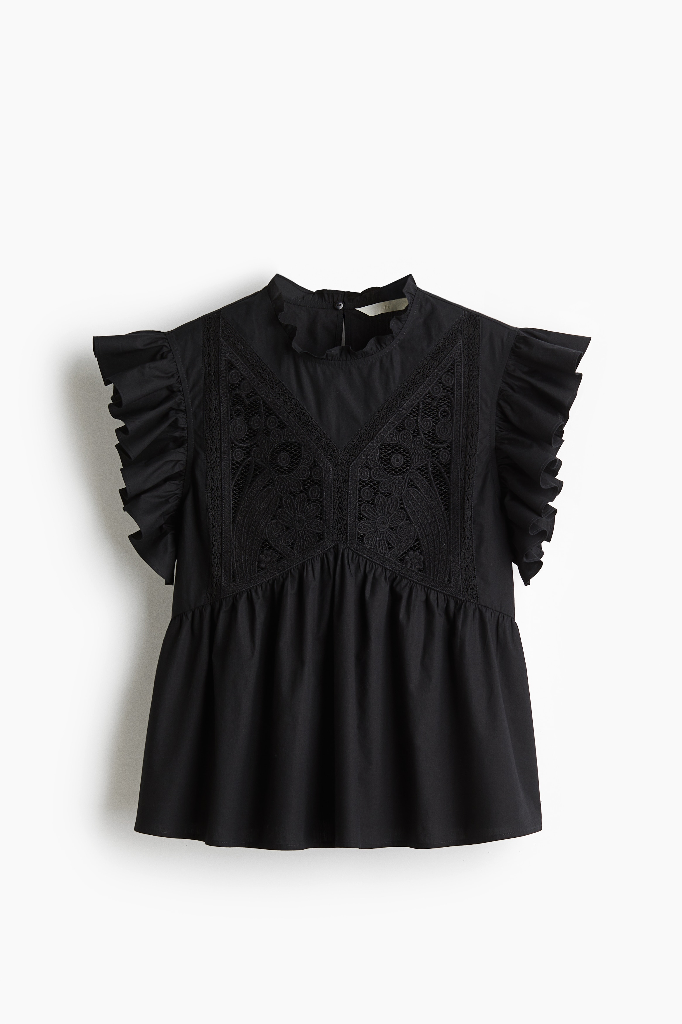 Embroidered Cotton Blouse - Black/White