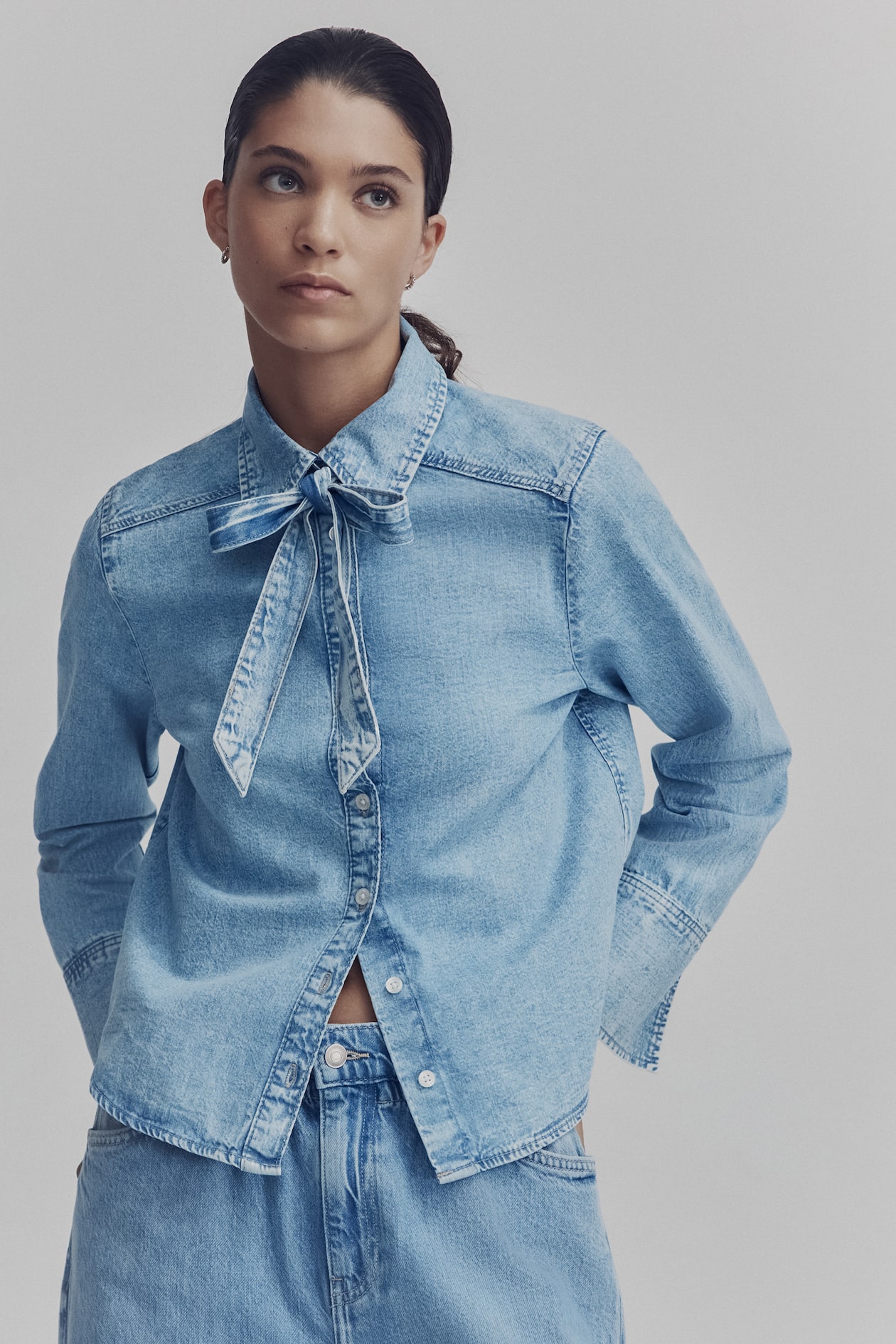 Bow-Detail Denim Blouse - image 4