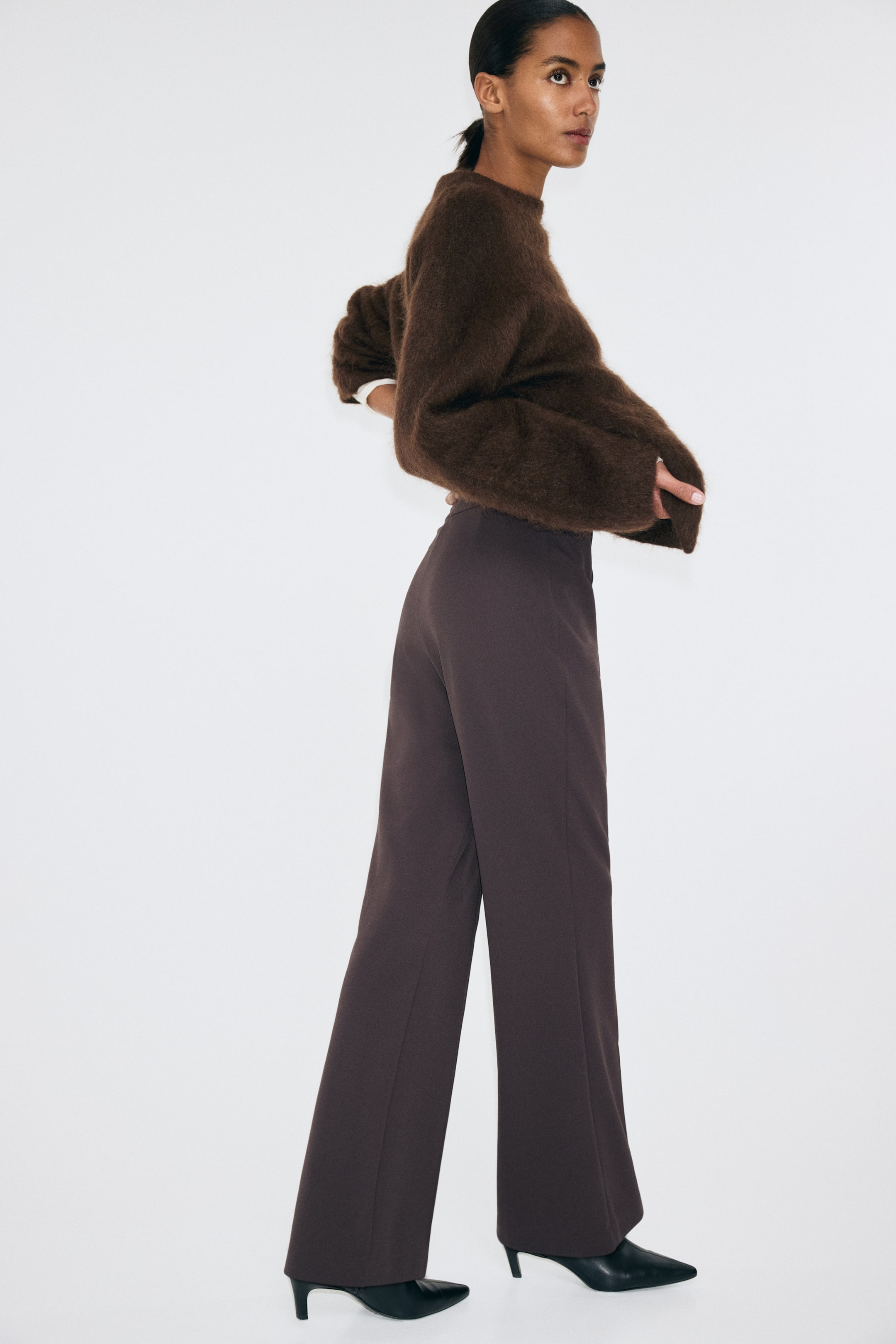 View larger image: Bootcut Crease-Front Pants - Dark brown - Ladies | H&M PH 3