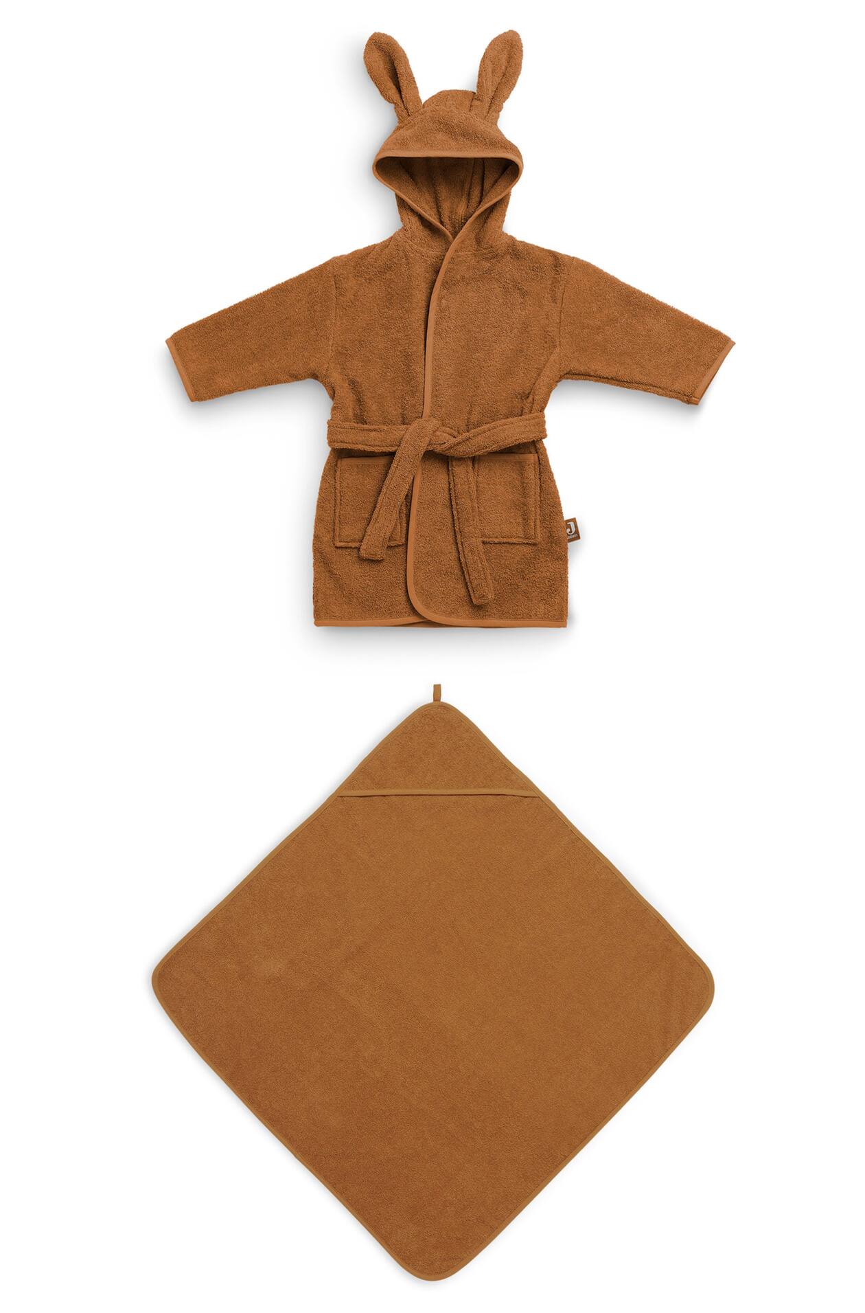 Peignoir Enfant Vert Cendré Jollein - 3-4 Ans - Capuche Avec Oreilles - Tissu éponge Doux - Bouton Pression Et Ceinture Attachée