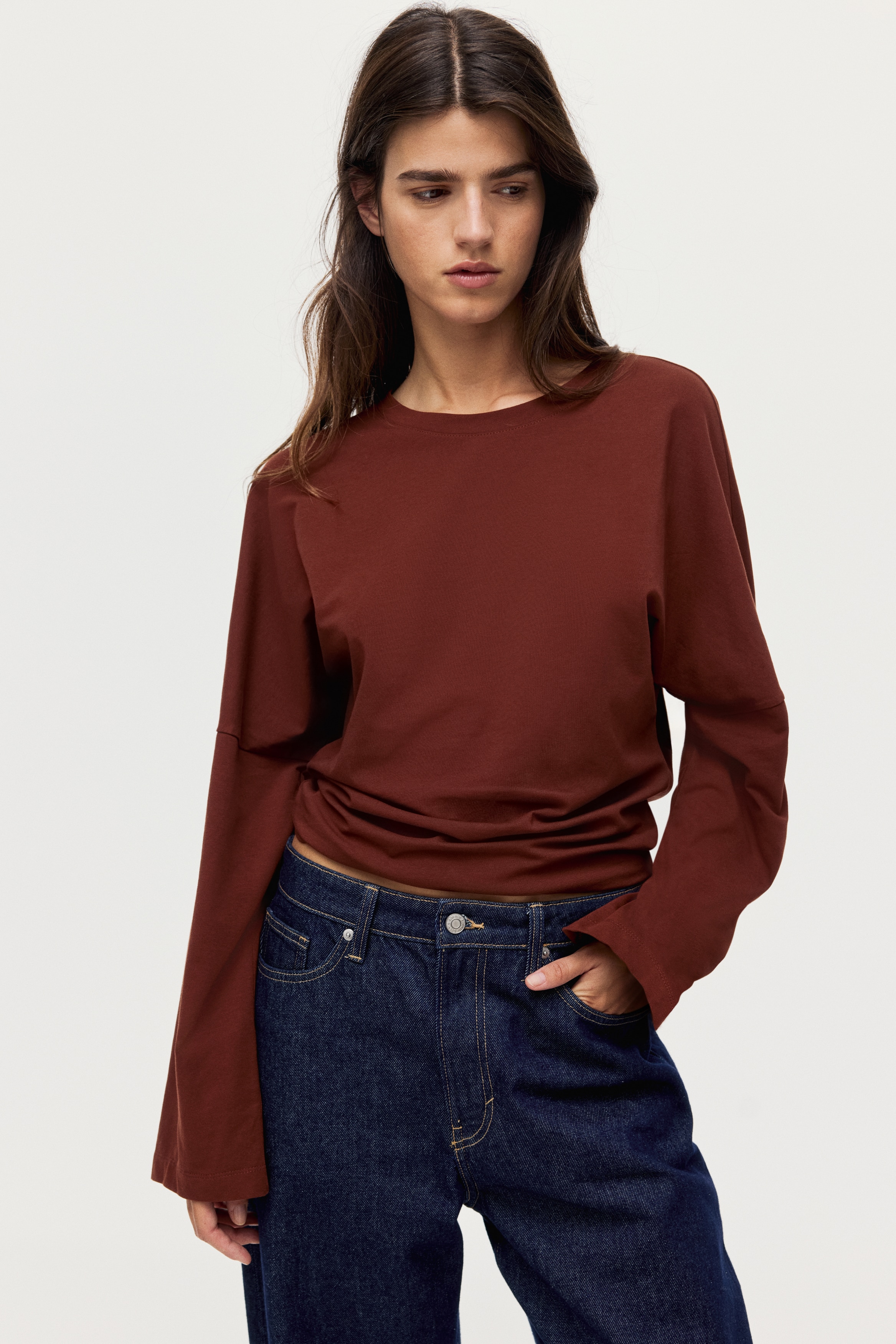 Maglia in cotone a maniche lunghe - Marrone ruggine