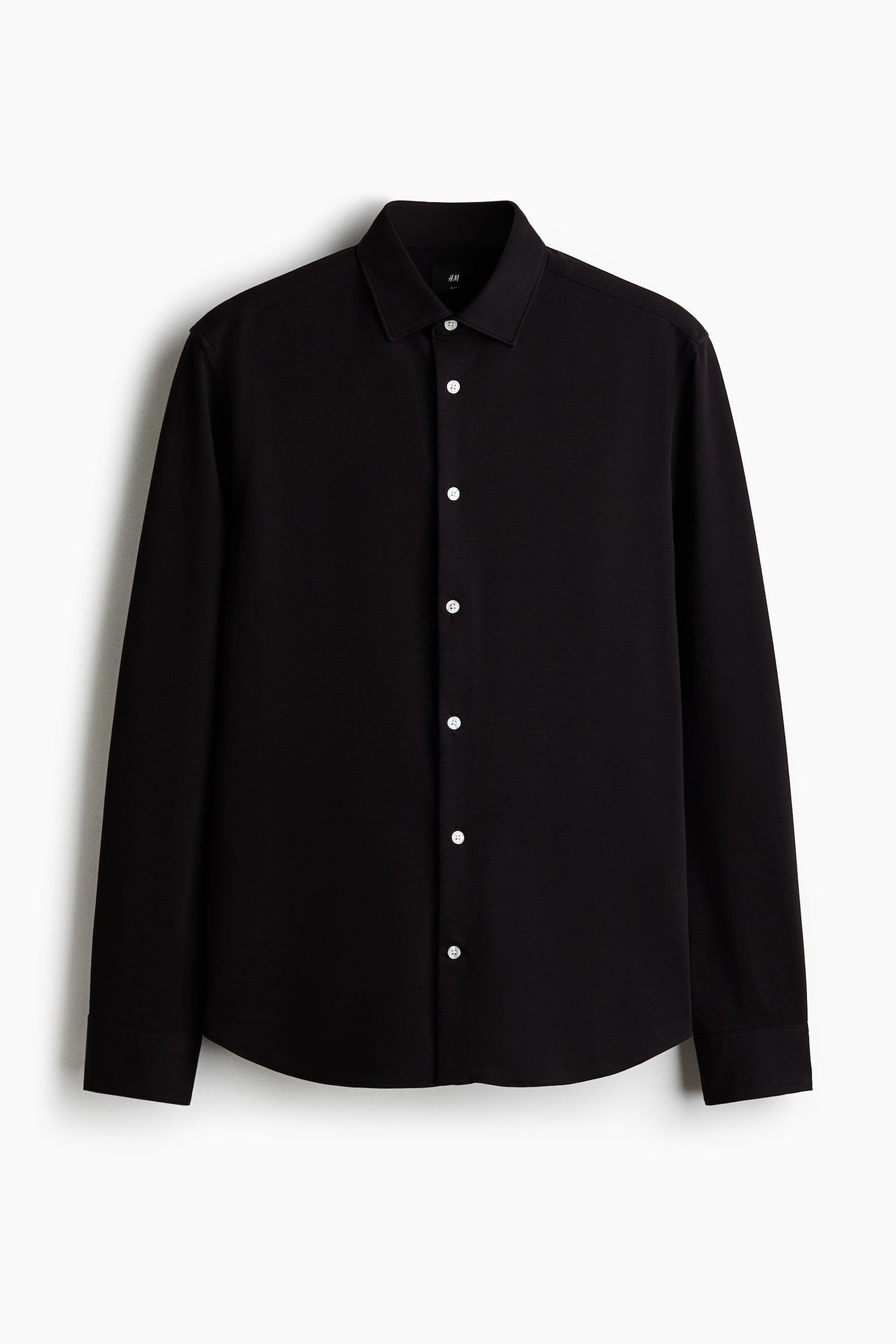 Мужская рубашка H&M Four-Way Stretch Slim-Fit, цвет: Чёрный — фото 1