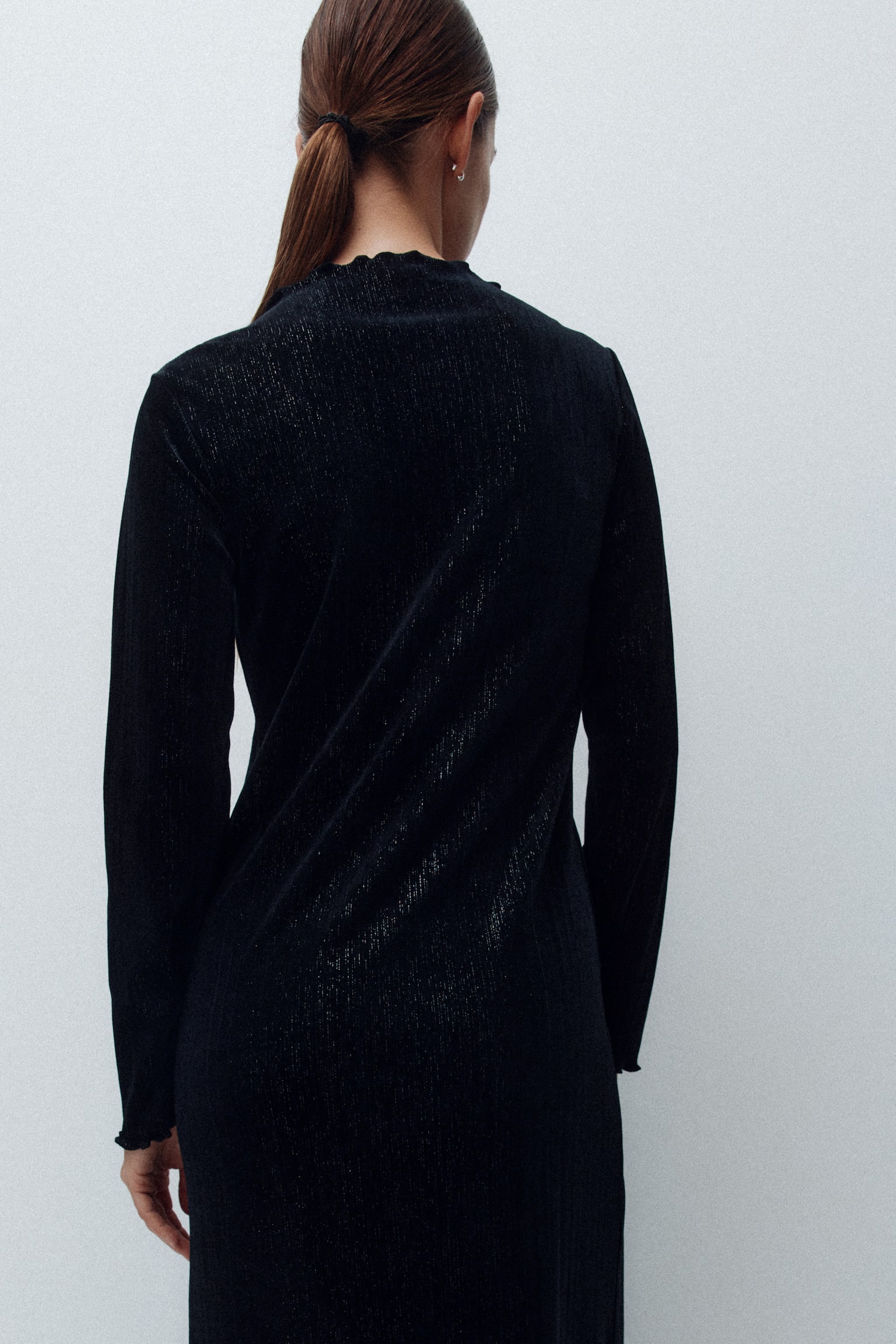 MAMA Glittery velour dress - Μαύρο/Σκούρο καφέ - 3