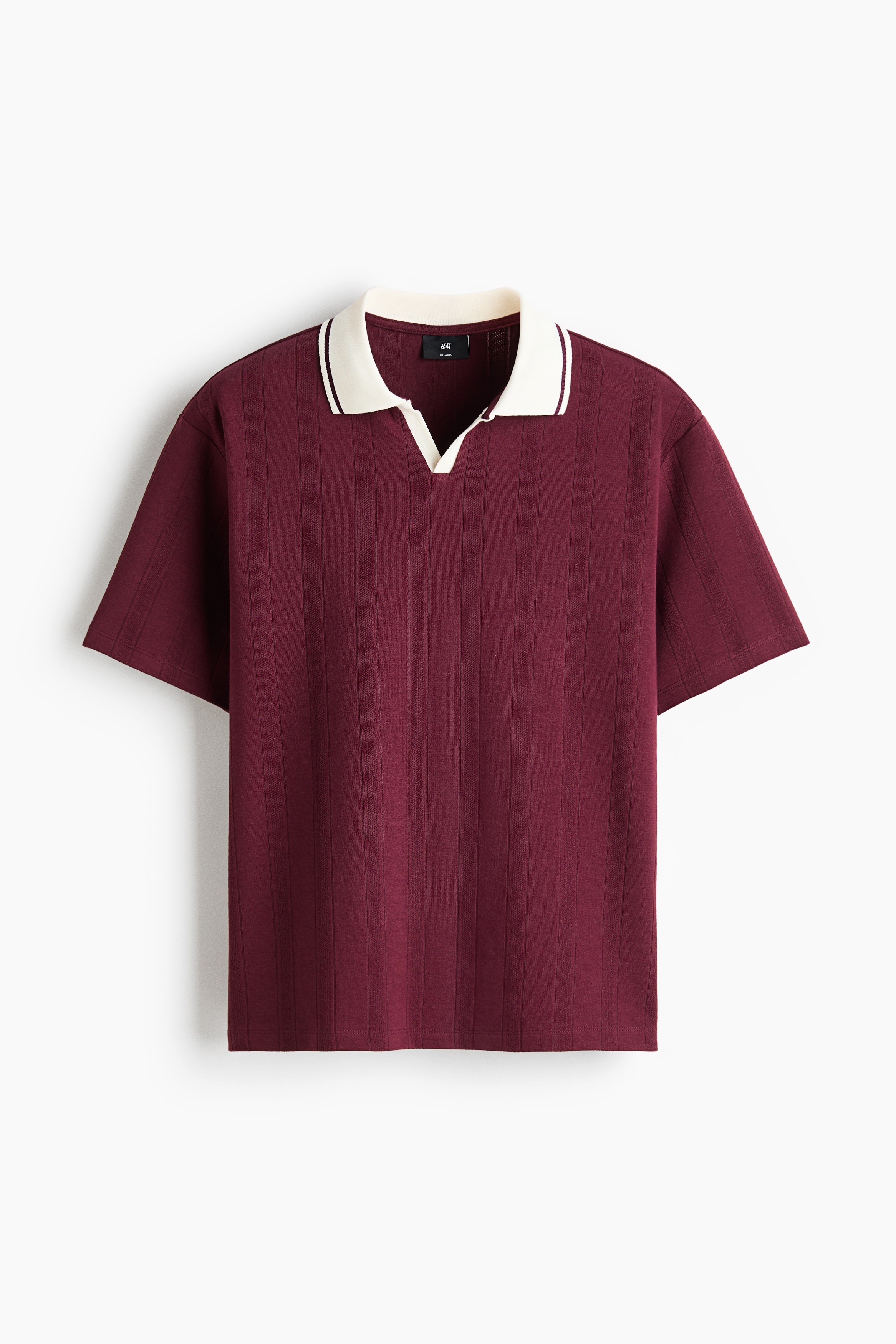 Structuurgebreid poloshirt - Relaxed Fit - Bordeauxrood/Marineblauw/Roomwit