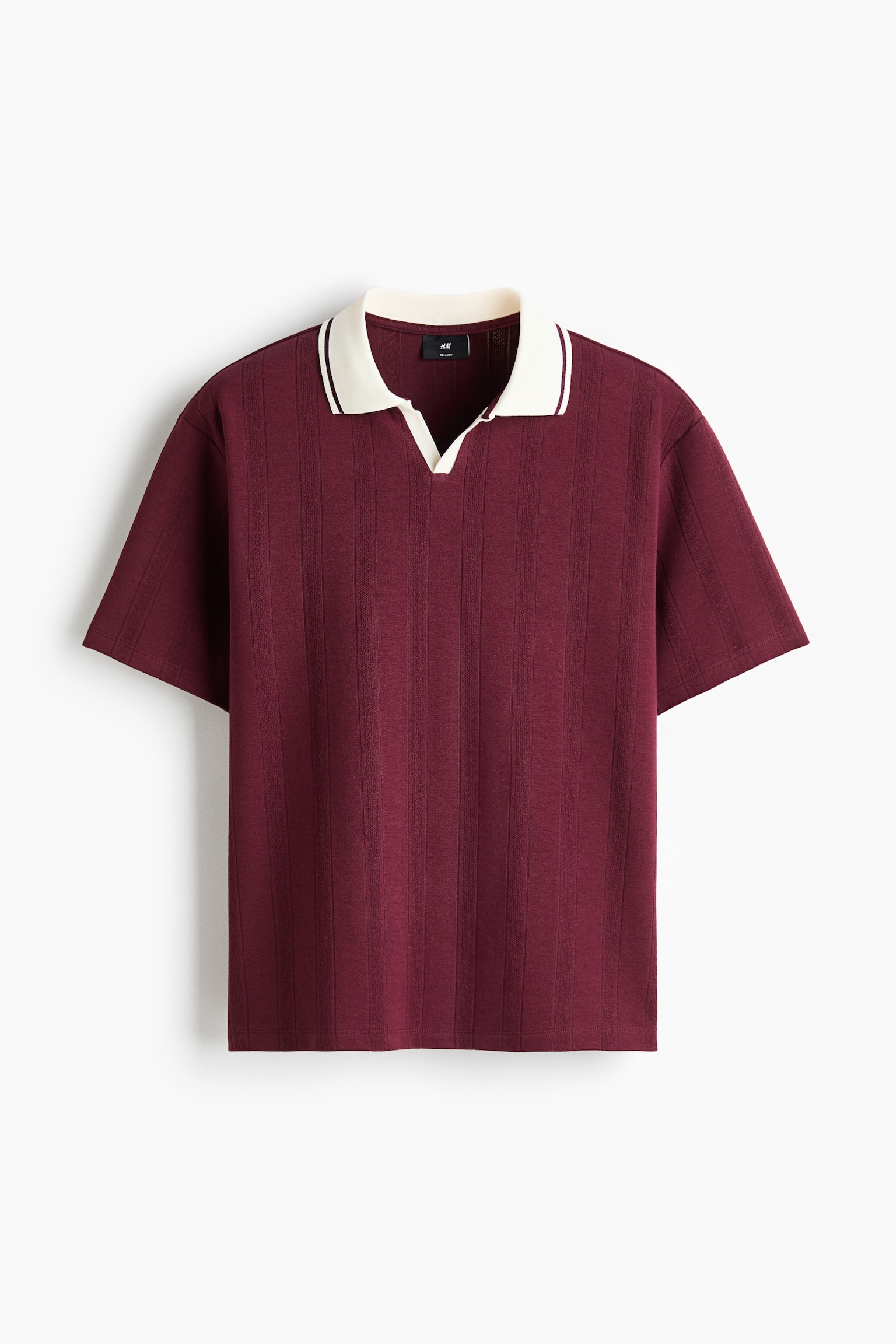 Strukturstrikket poloshirt Relaxed Fit - Vinrød/Marineblå/Creme - 1
