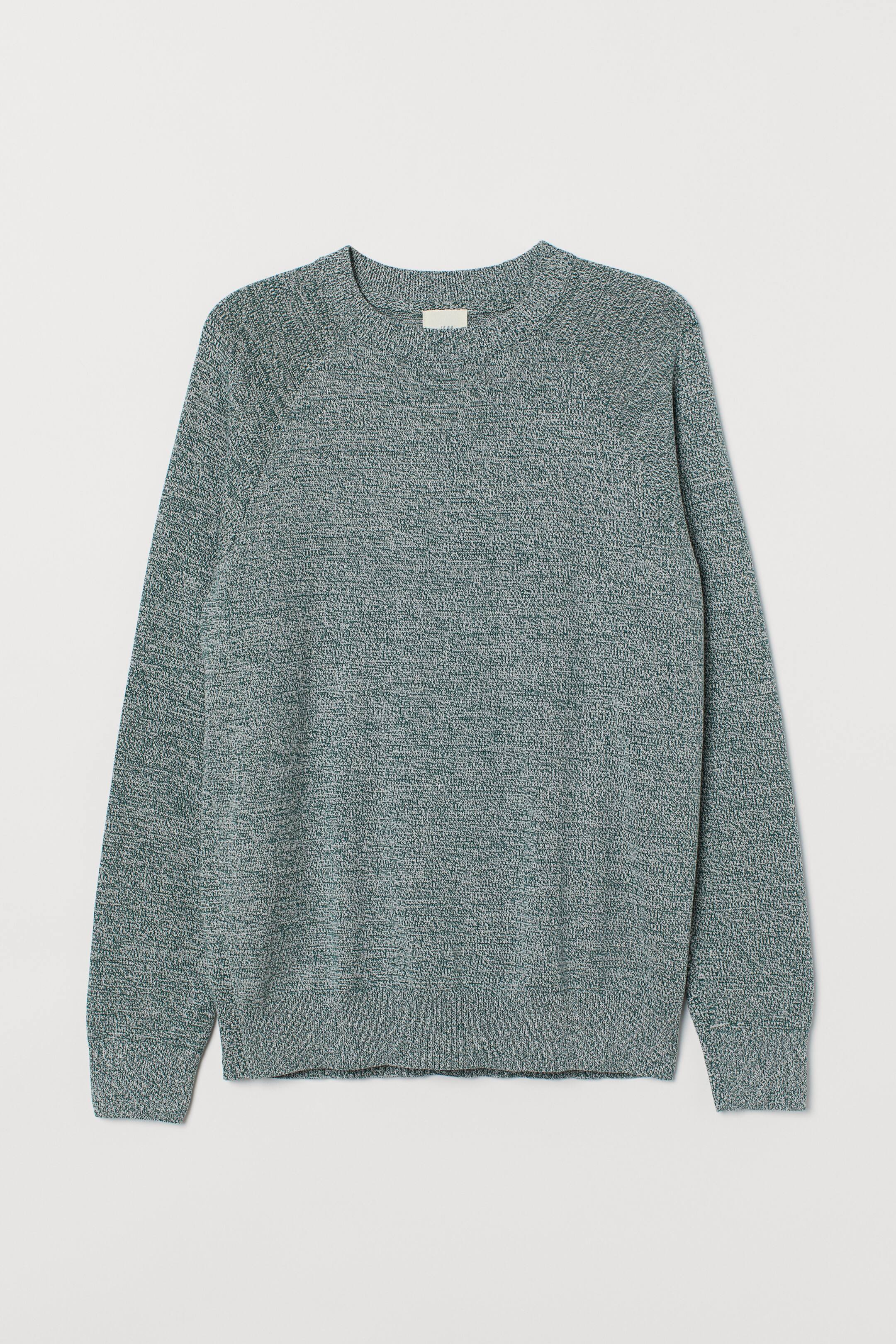View larger image: Cotton raglan-sleeved jumper - Dark green marl - Men | H&M GB 1