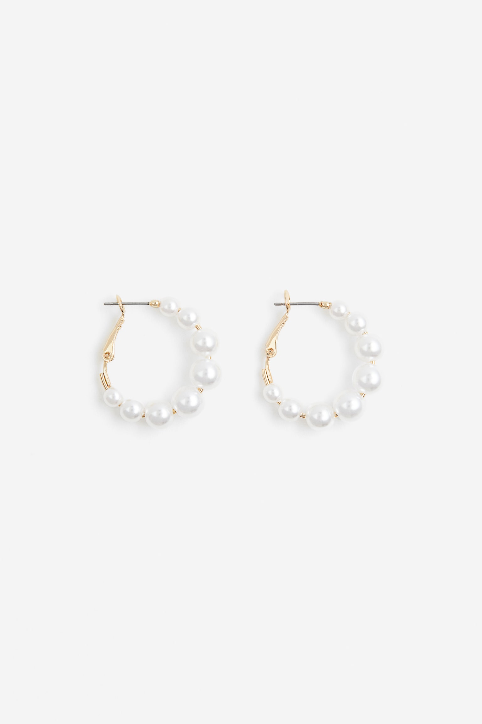 Beaded Hoop Earrings - White/Gold colour - 2