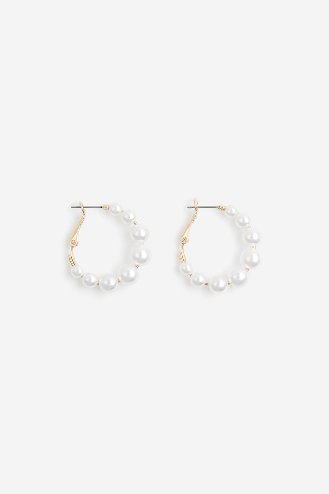 Beaded hoop earrings - White/Gold-coloured - 1
