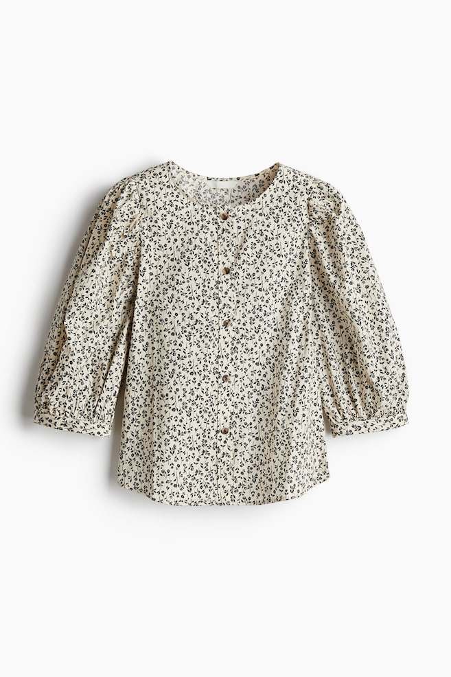 Poplin blouse - Light beige/Floral/White/White/Blue floral - 1