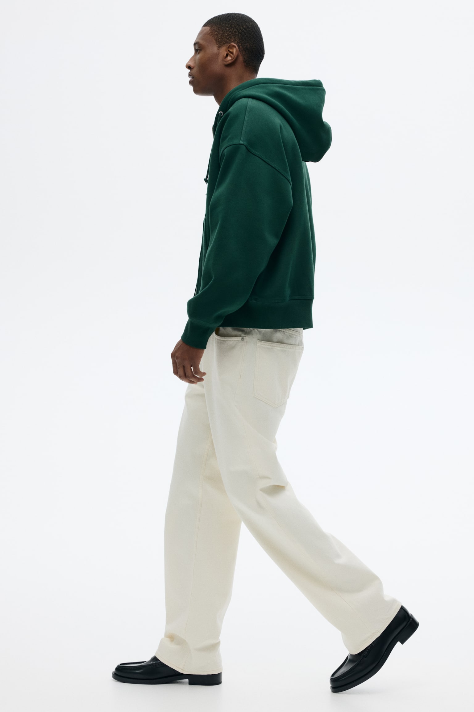 Oversized Fit Zip-through hoodie - Dark green/Light grey marl/Black/Dark beige/Burgundy/White - 6