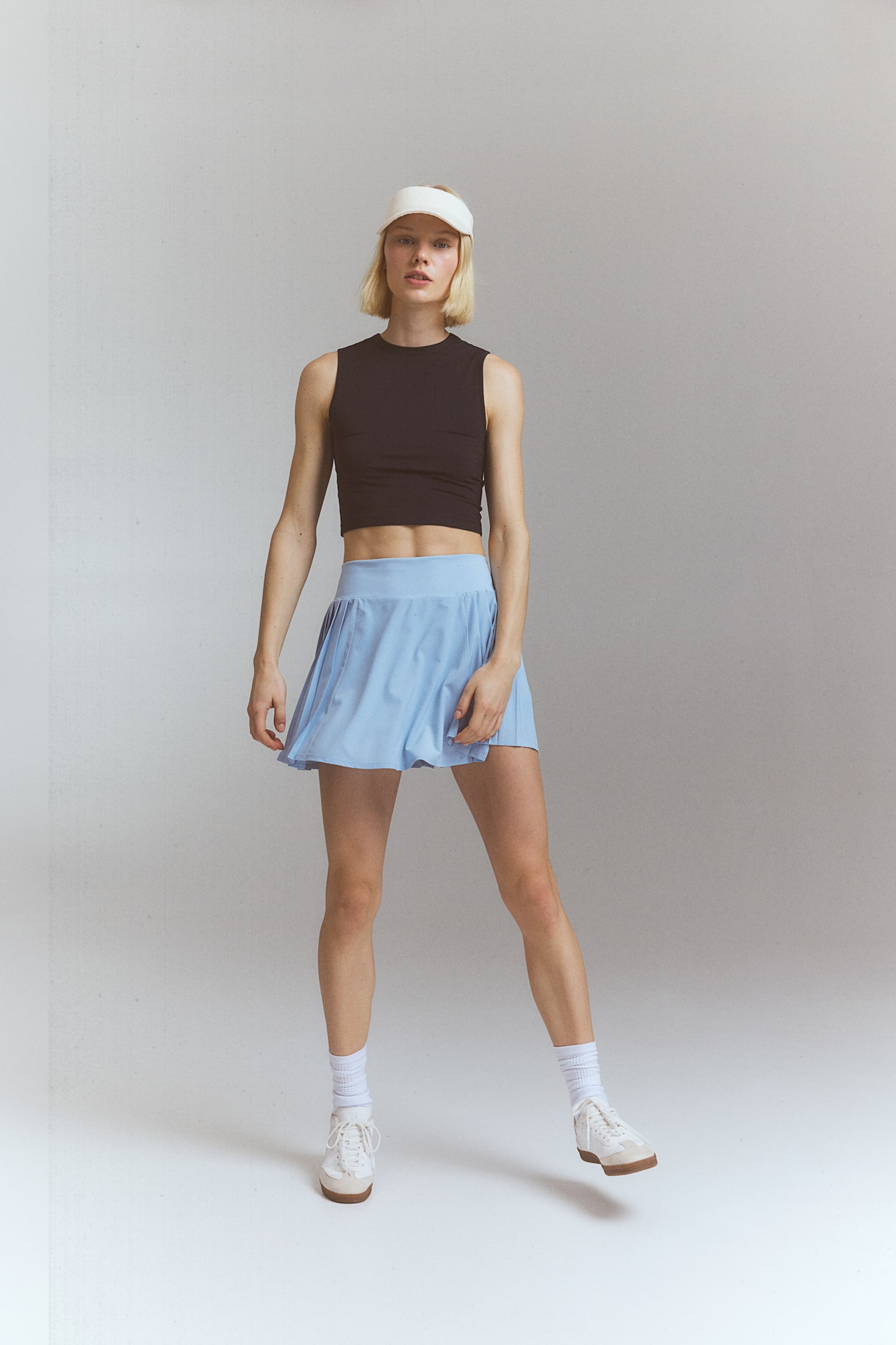 Pleated Tennis Skirt In DryMove™ - Light blue/White/Dark grey/Black - 1