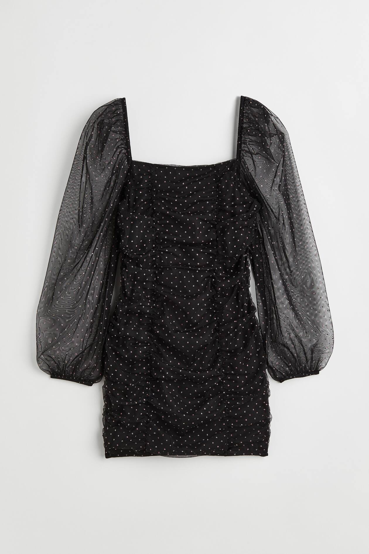 gathered mesh dress h&m Women's Black Gathered mesh dress