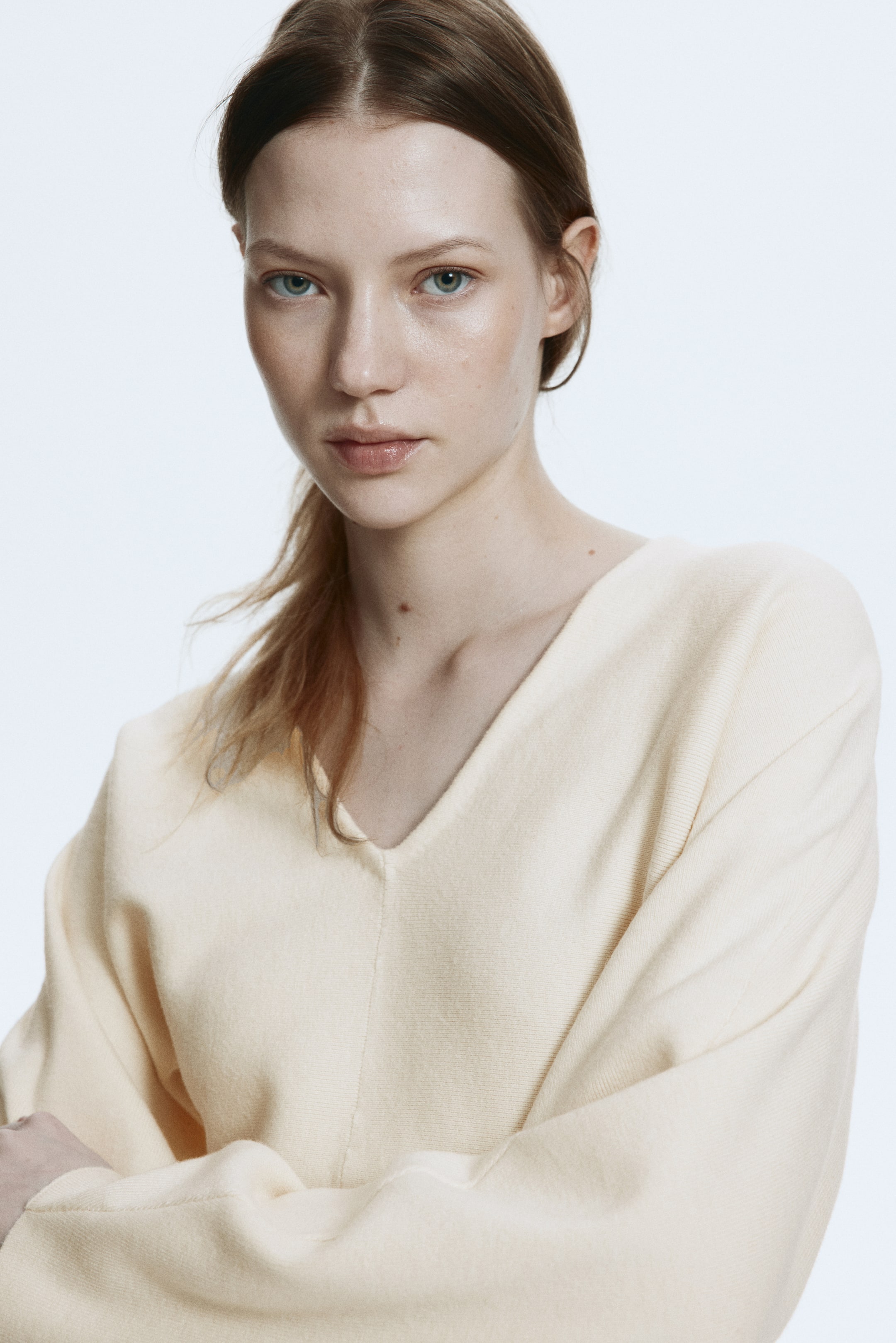 View larger image: Knitted V-neck top - Light beige - Ladies | H&M IN 2
