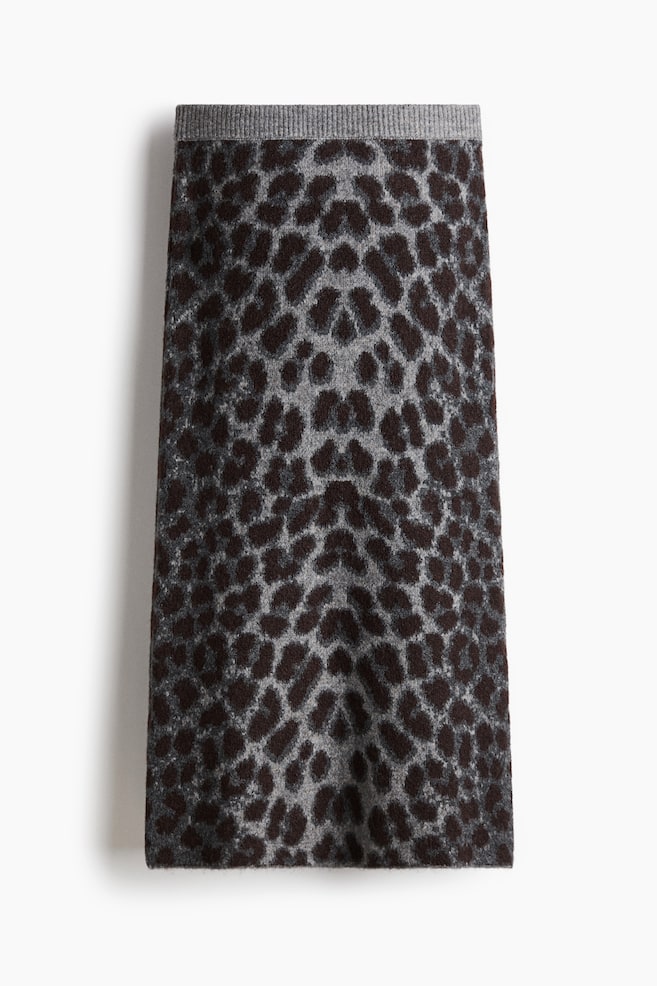 Jupe en tricot jacquard - Gris/imprimé léopard - 1