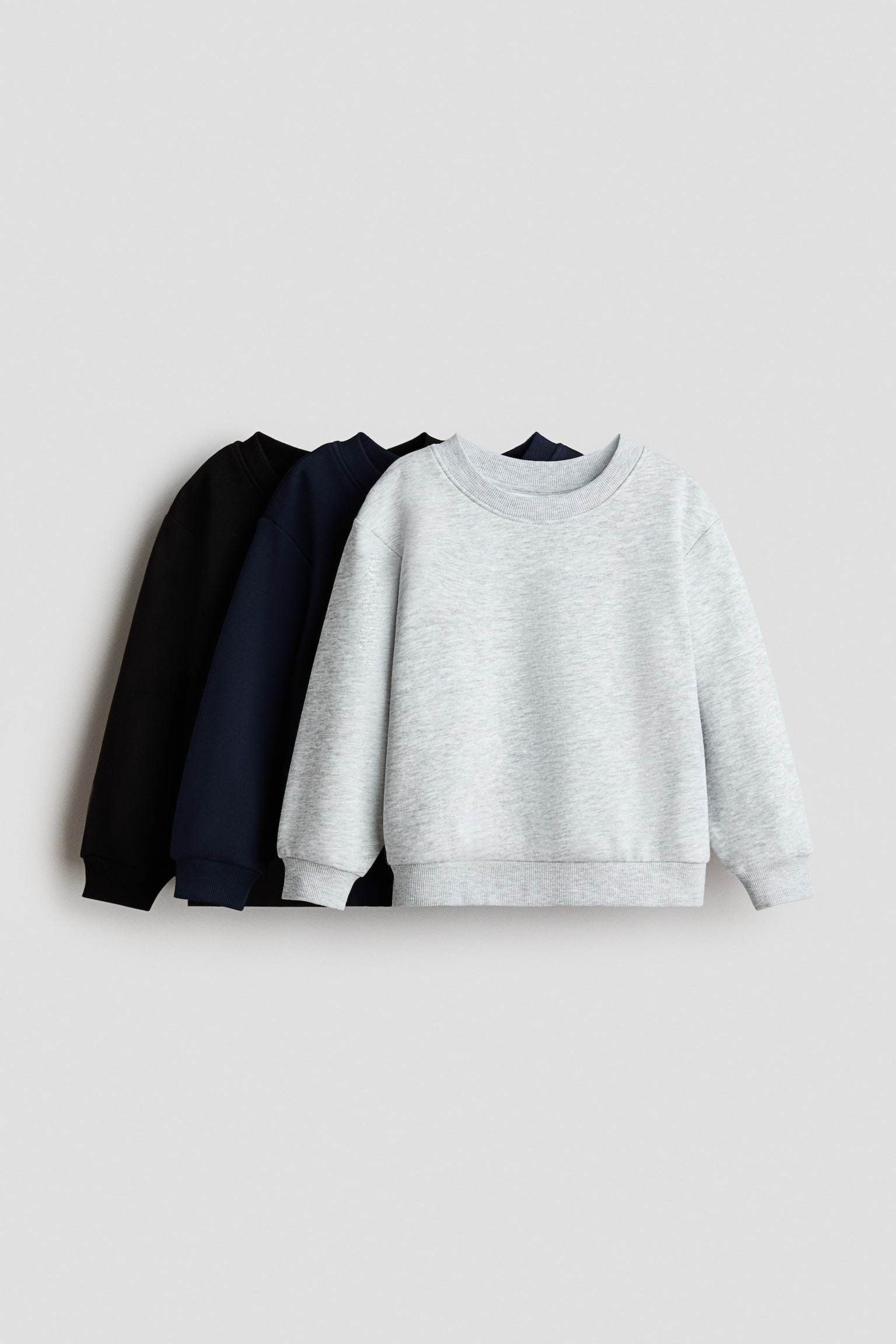 3-pack brushed-inside sweatshirts - Black/Navy blue/Light grey marl/Grey marl/Navy blue/Dark blue/Dark red/Brown/Blue/White - 1