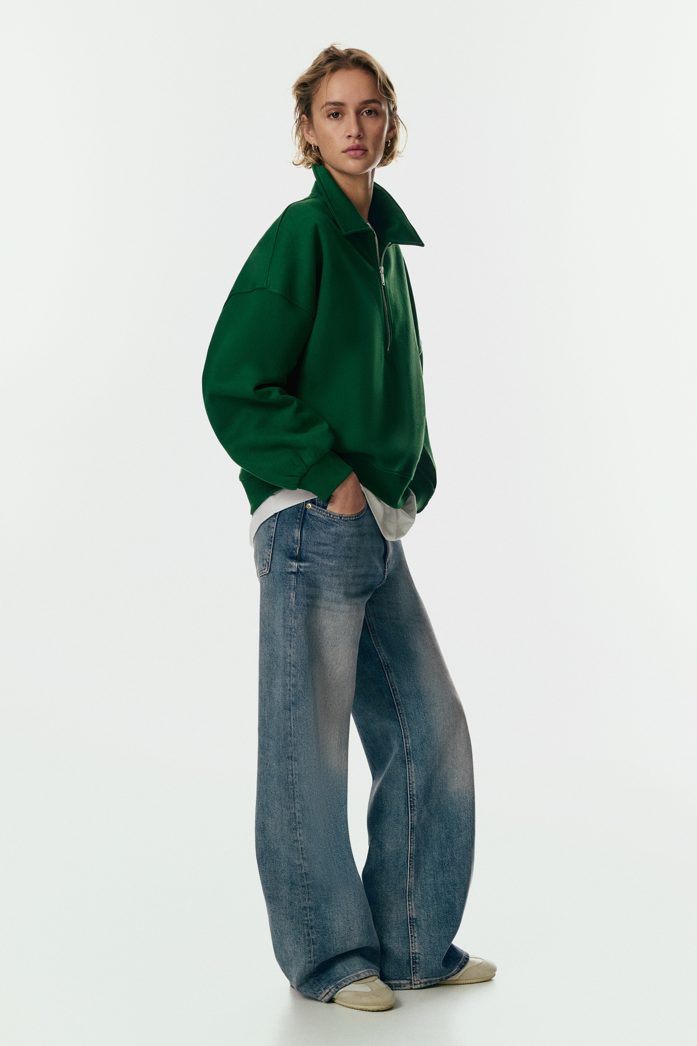 Women's Dark green Half-Zip Sweatshirt | H&M CA