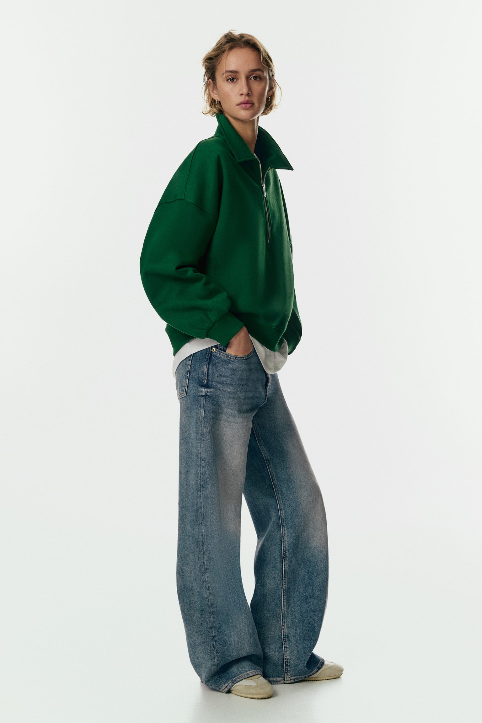 Yarım Fermuarlı Sweatshirt - Koyu yeşil/Koyu tozlu pembe/Lacivert - 2