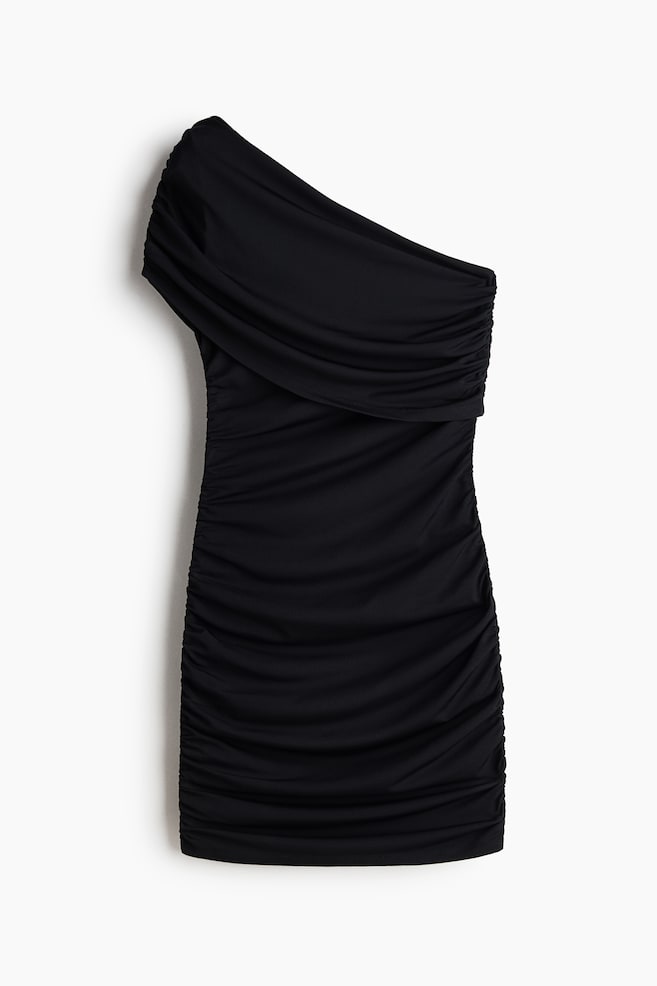 Vestido drapeado de un hombro - Negro/Azul claro - 1