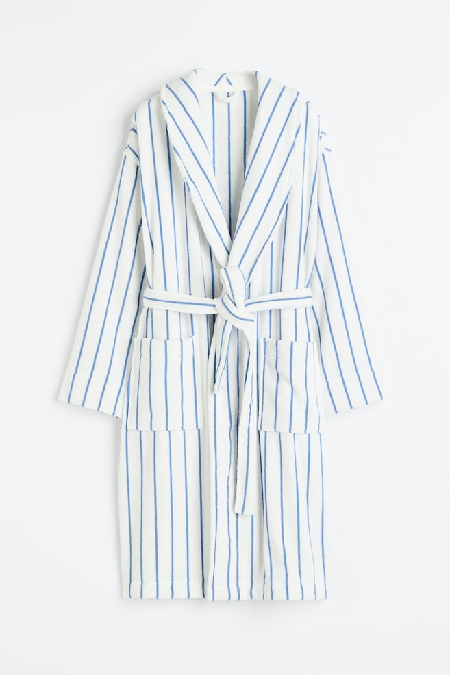 Terry dressing gown - White/Striped/White/Dark blue - 2