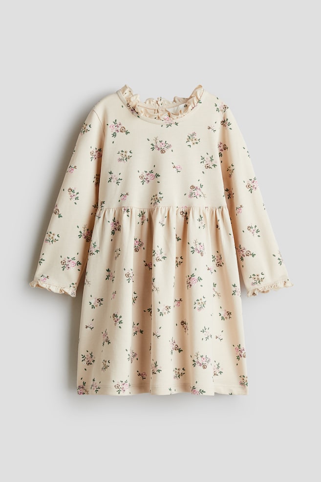 Vestido em algodão estampado - Bege claro/Floral - 1