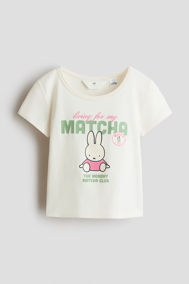Print-motif cotton T-shirt - Cream/Miffy/White/Snoopy/Dusty blue/SmileyWorld®/Light blue/My Melody - 1
