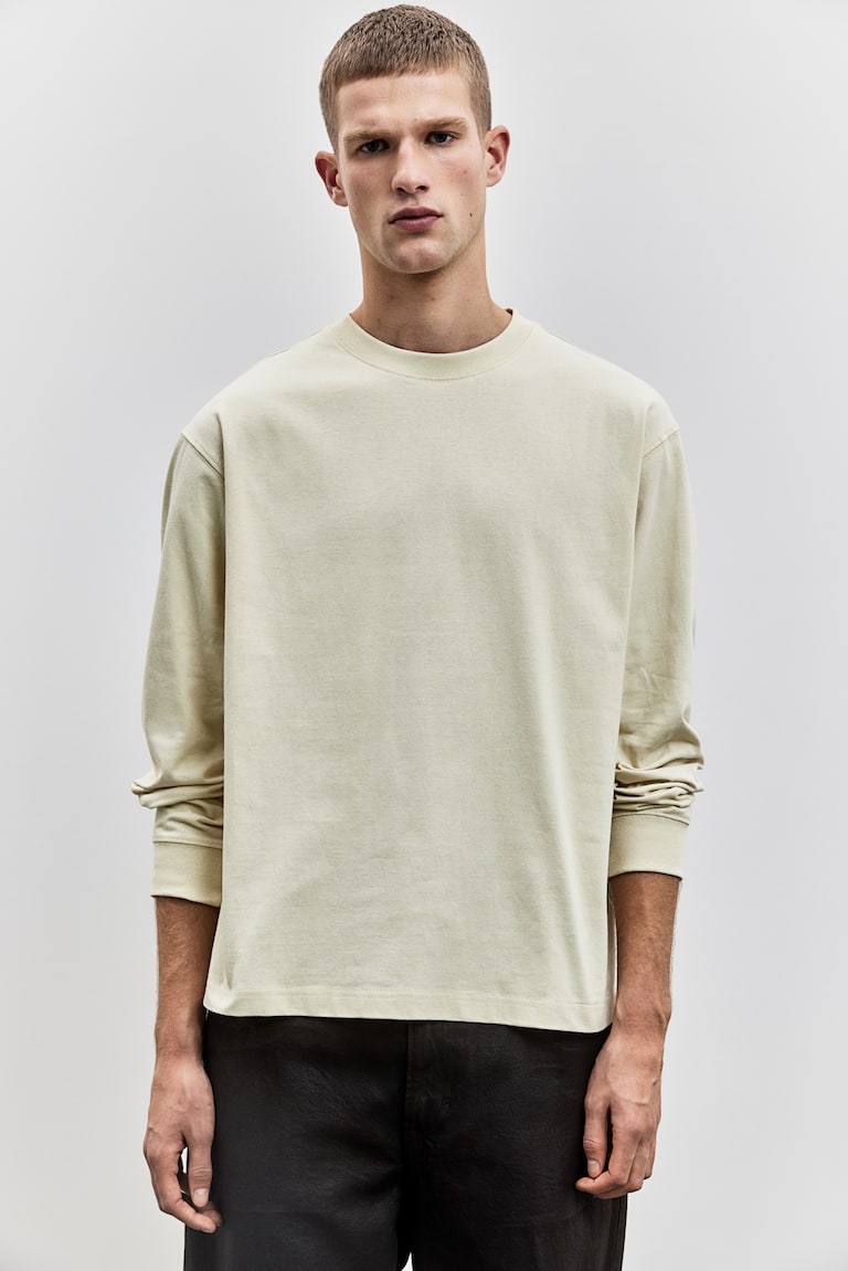 Loose-Fit Long-Sleeved Jersey Shirt Light beige Men H&M US