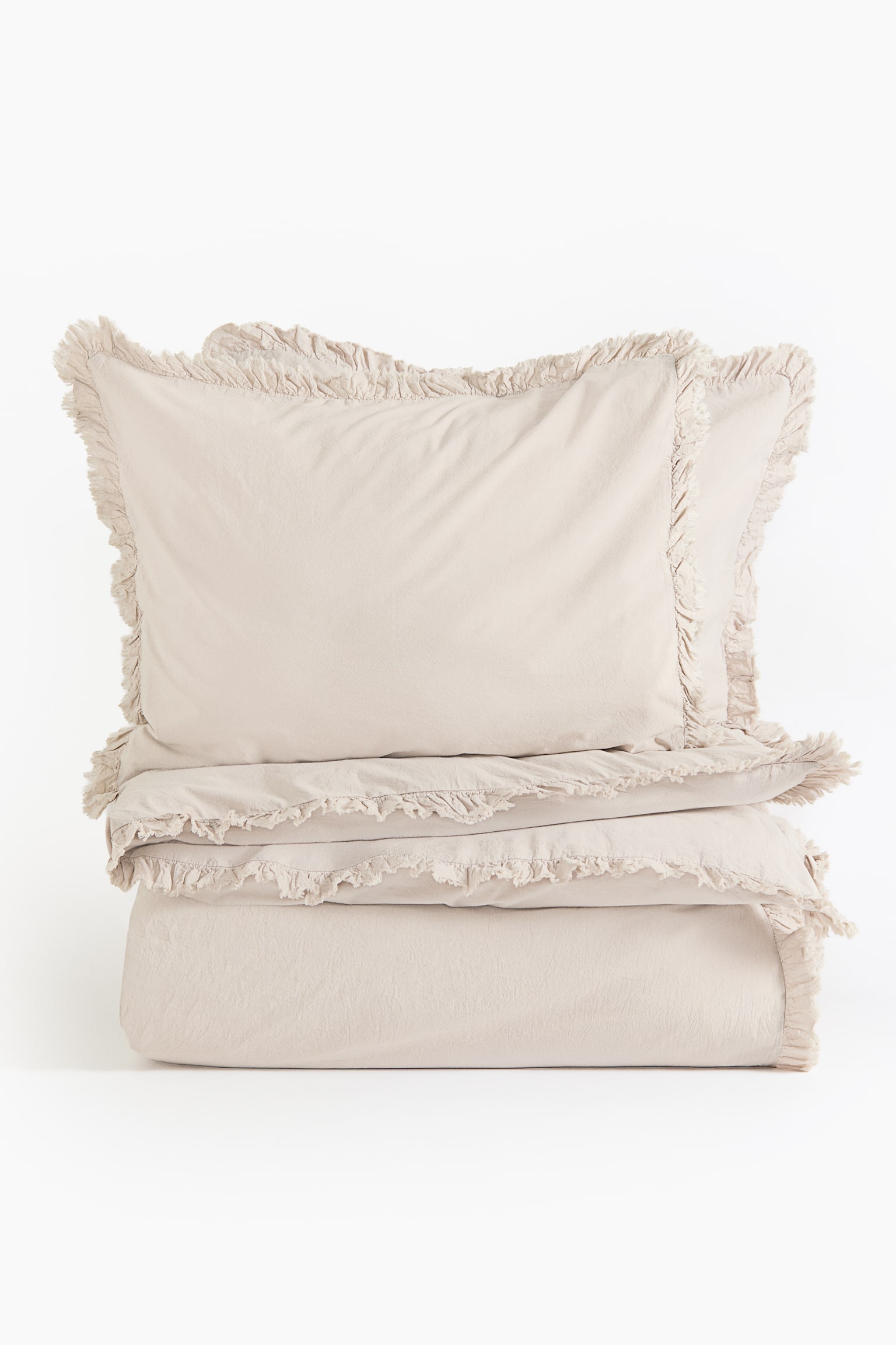 Parure de couette lit double à volant - Beige clair/Blanc
