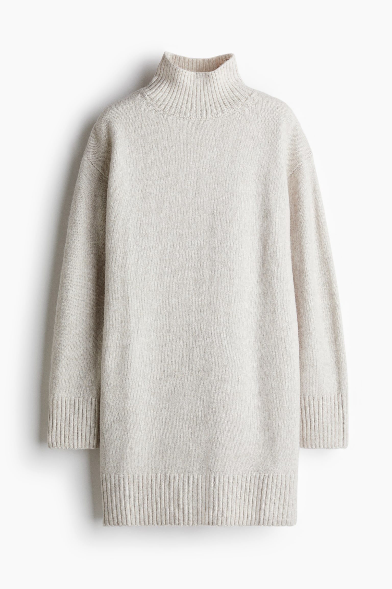 Knitted turtleneck dress - Light greige marl/Dark beige - 2