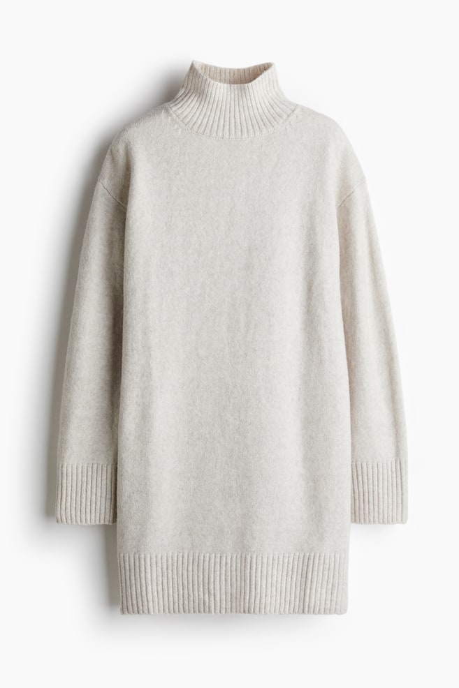 Knitted turtleneck dress - Lichttaupe gemêleerd - 1