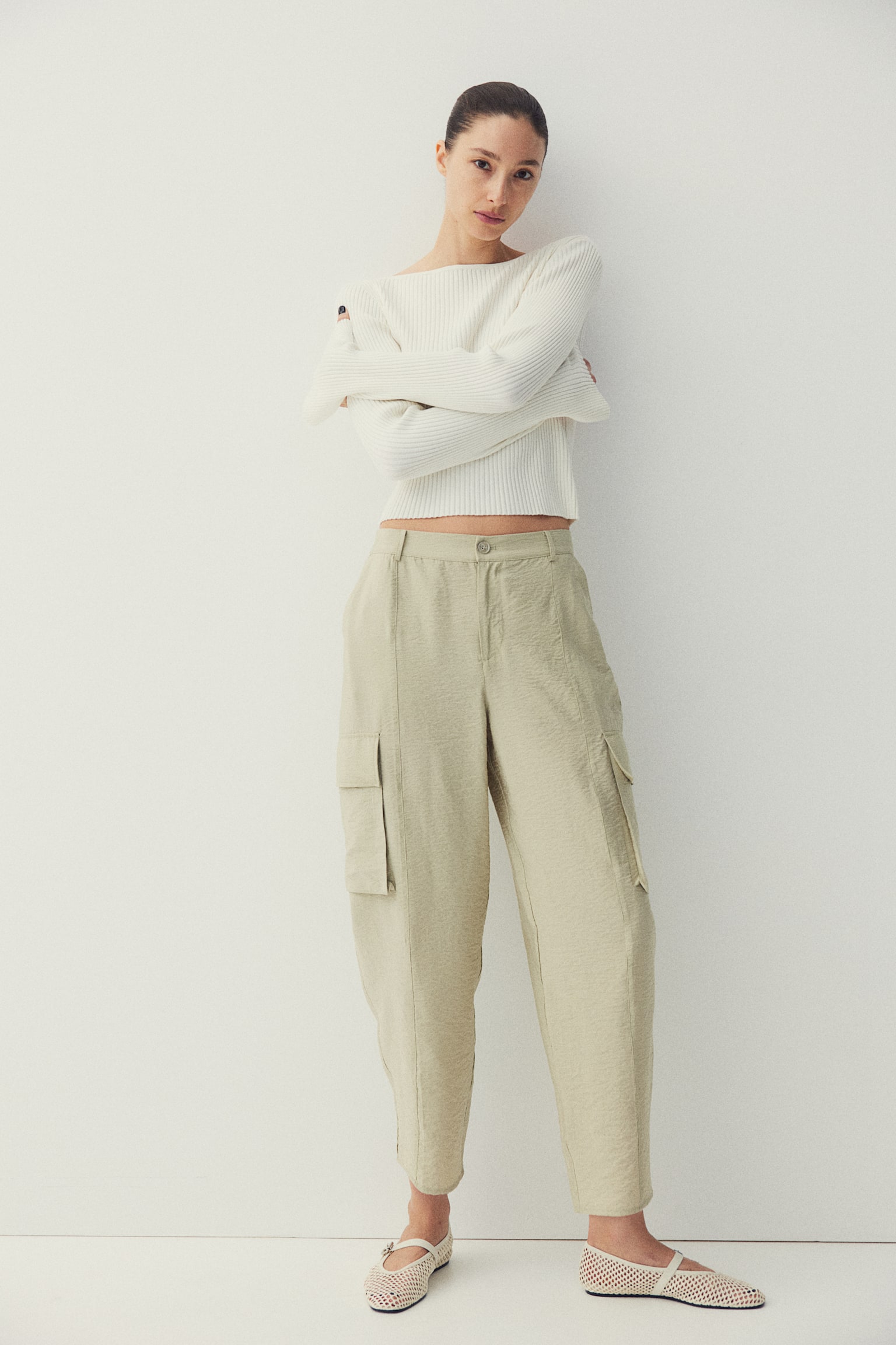 Cargo trousers - Light khaki green/White - 1