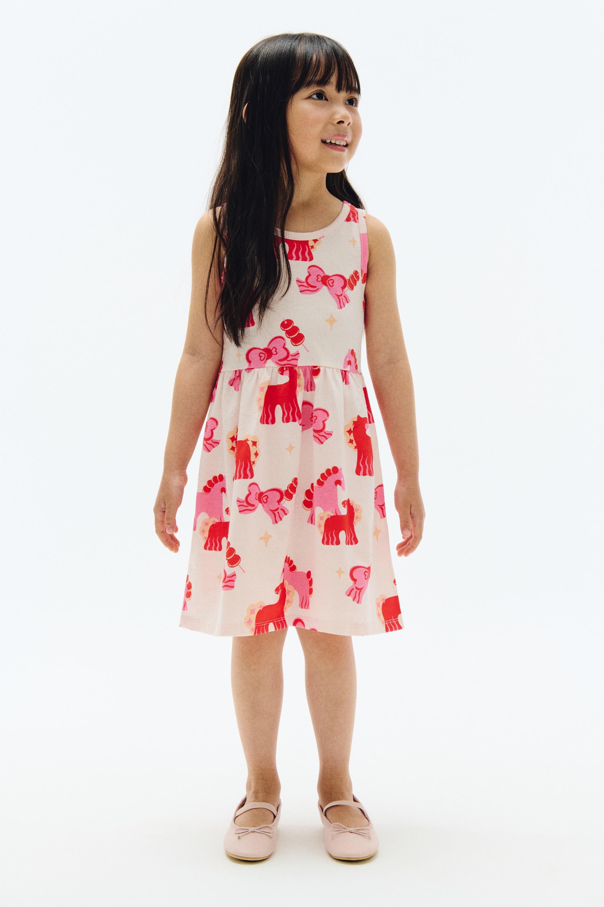 Printed Cotton Dress - Light pink/horses/Red/horses