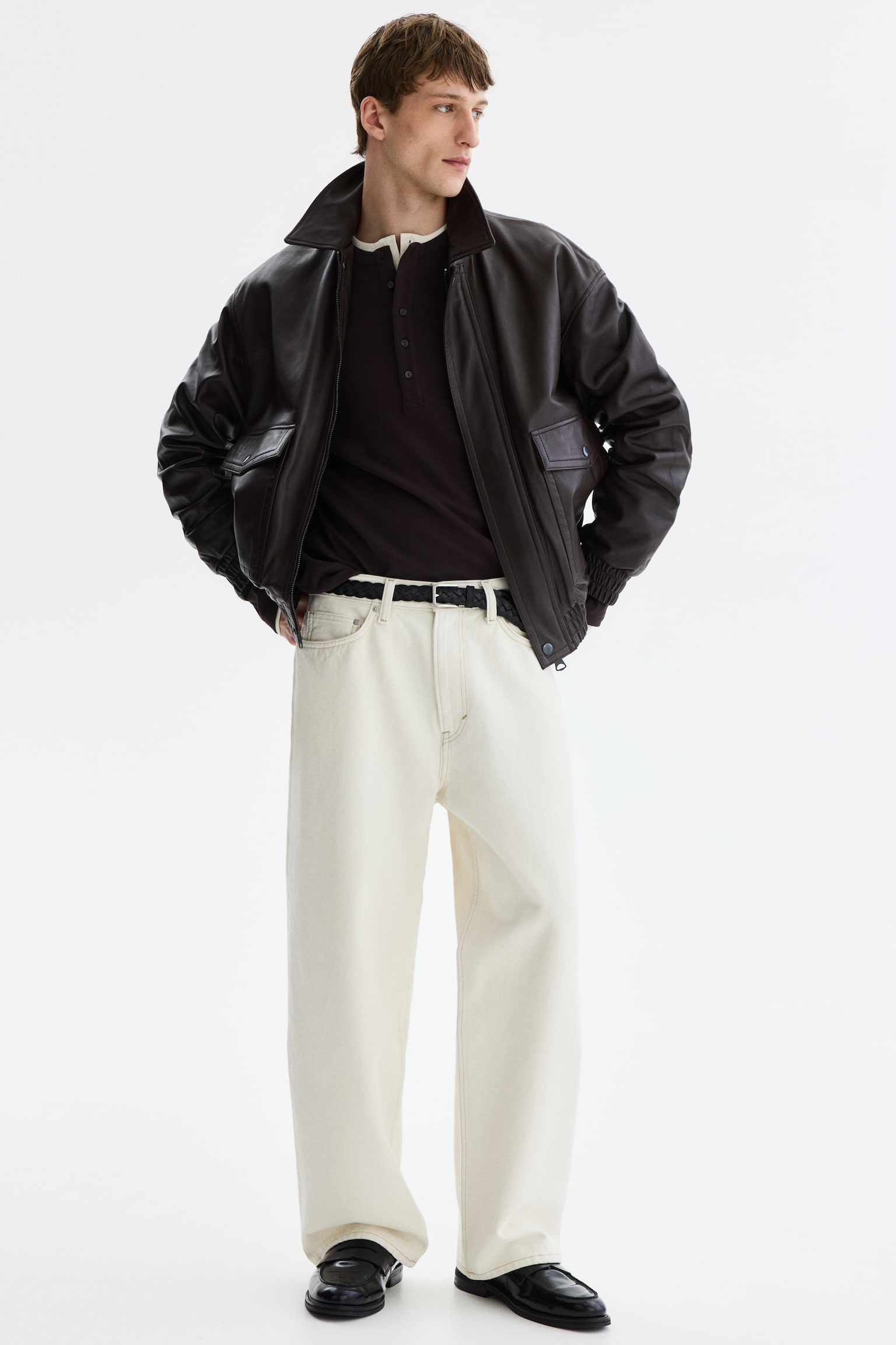 貼身羅紋亨利衫 - 深咖啡色/黑色/奶油色 - 4