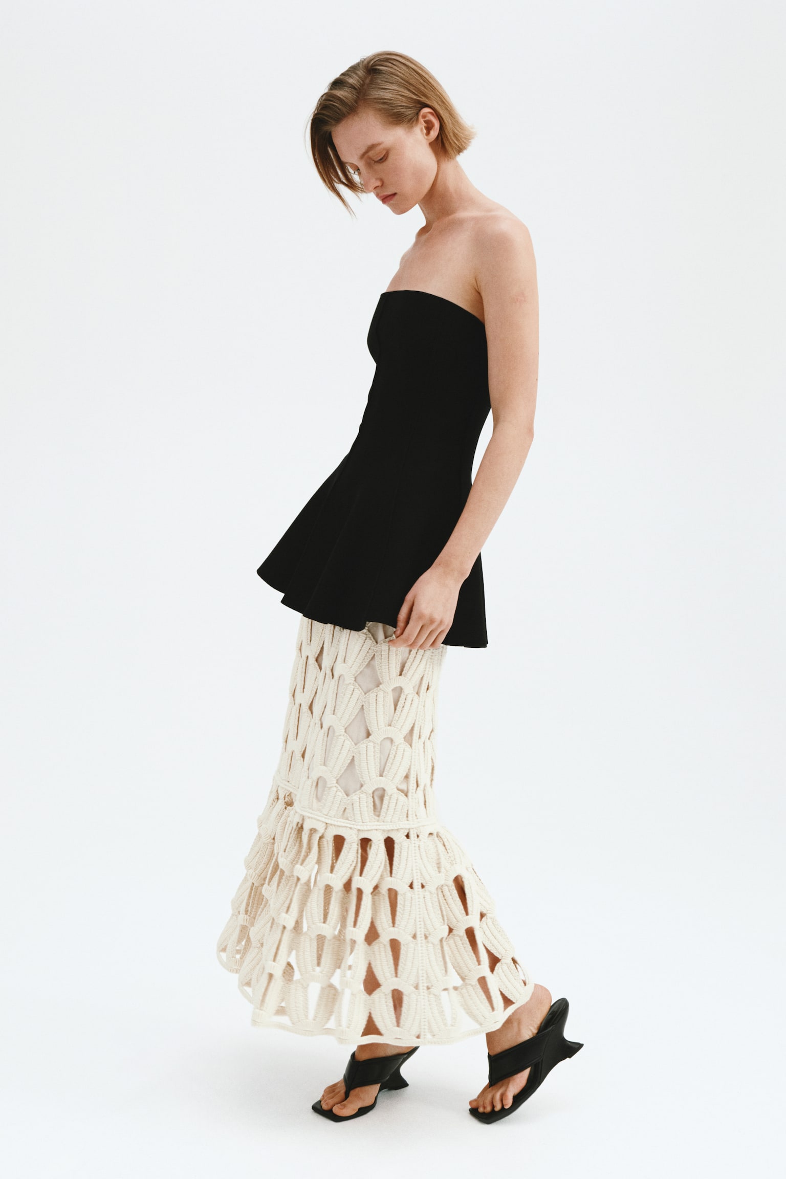 Crochet-look skirt - Cream - 5