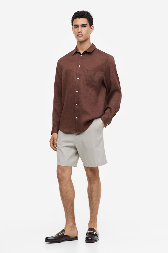 Regular Fit Linen-blend shorts - Light grey/Light beige/White/Dark brown/dc - 1