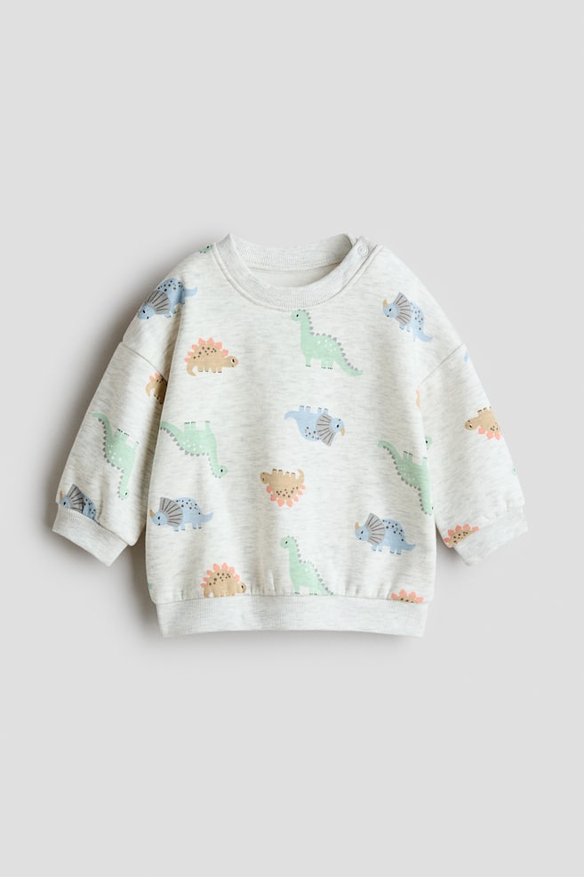 Bluză din molton cu imprimeu - Gri-deschis/dinozauri/Maro-închis/ursuleț/Bleumarin/spațiu/Alb/mașini/Bleumarin/Little Bro/Roșu-închis/NYC/Verde-deschis/dinozauri/Bej-deschis/Paris/Albastru-deschis/balene/Albastru-prăfuit deschis/Boo!/Verde-deschis/dinozaur/Crem/mașini/Verde/alb/Bej-deschis/câini - 1